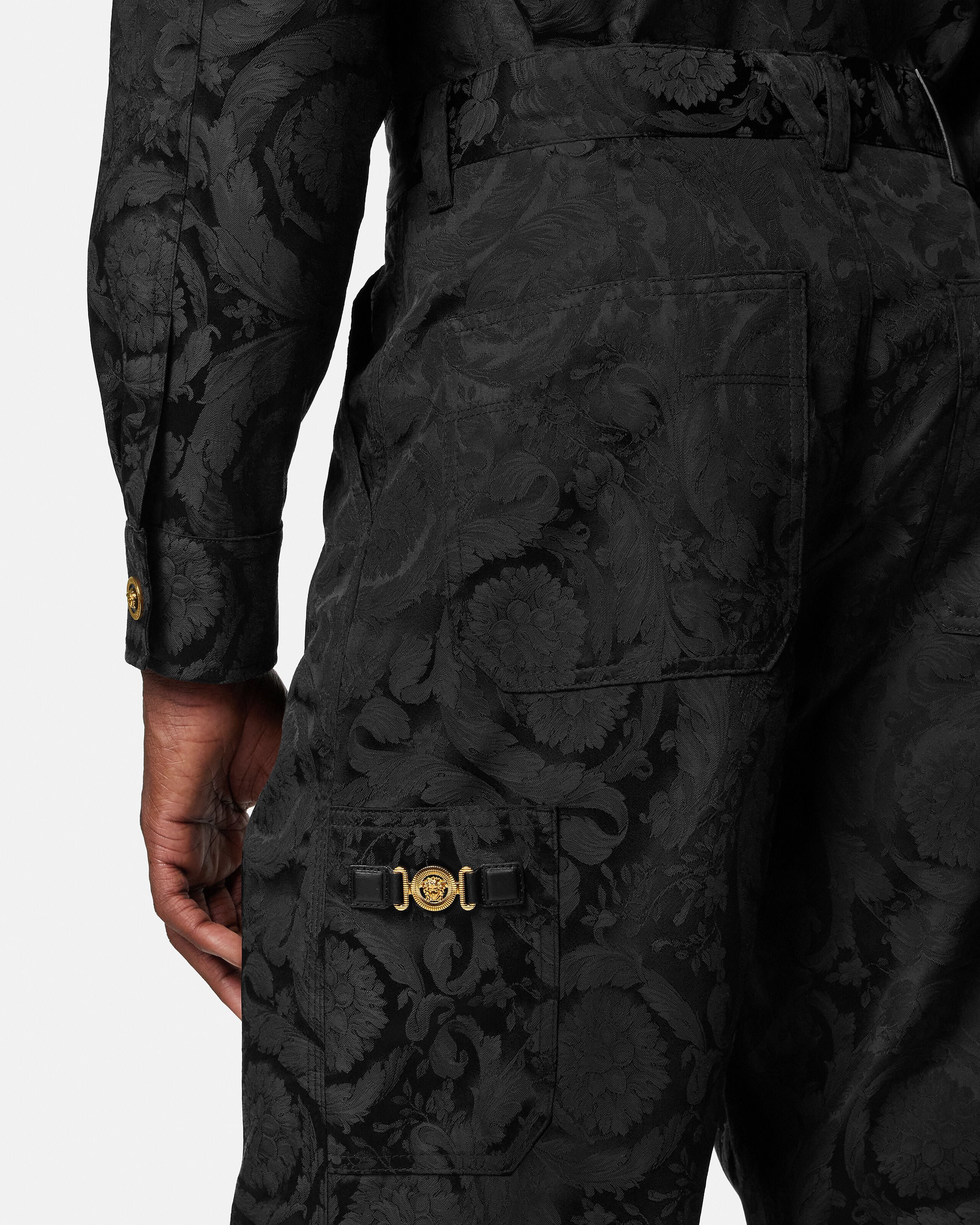 Jacquard Cotton Carpenter Pants Black | VERSACE US