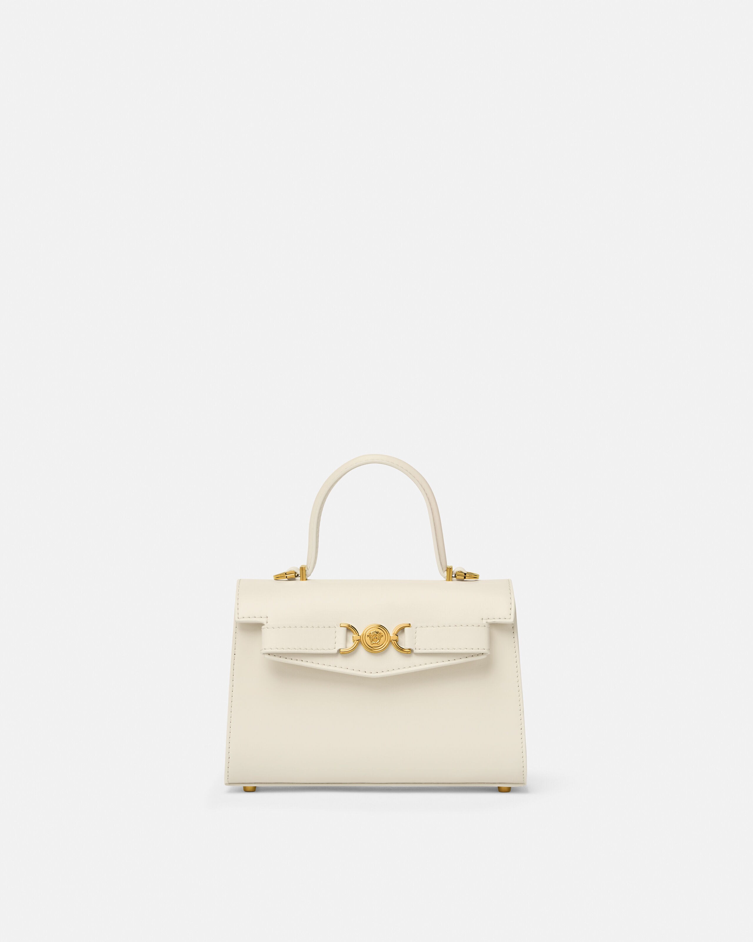 Medusa '95 Small Leather Top-Handle White,Gold | VERSACE US