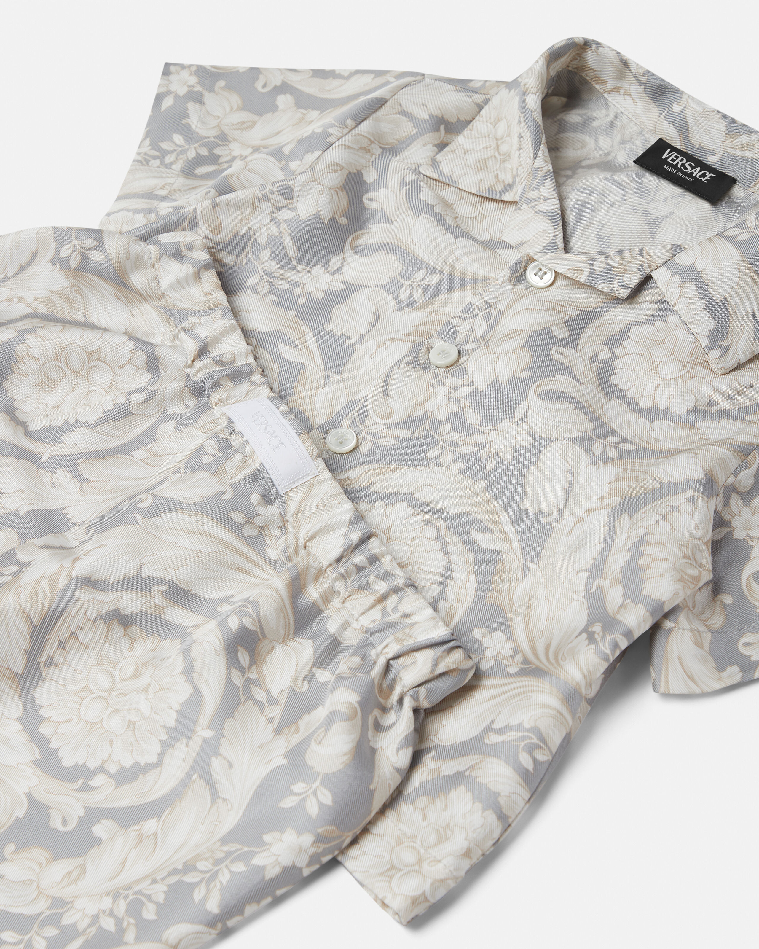 Baby Printed Silk Twill Shirt Set Gray | VERSACE US