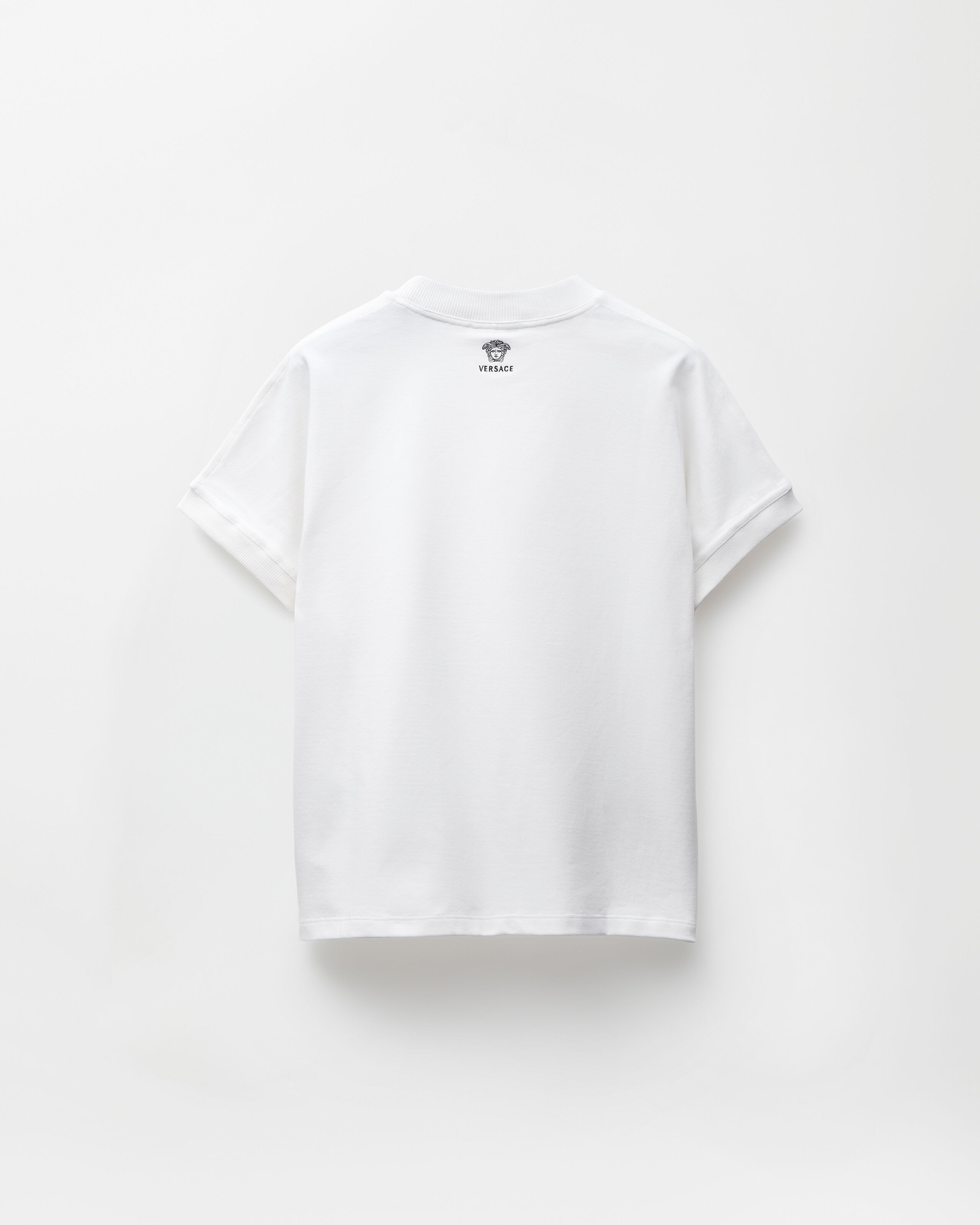 Embroidered Stretch Cotton-Jersey T-Shirt White | VERSACE