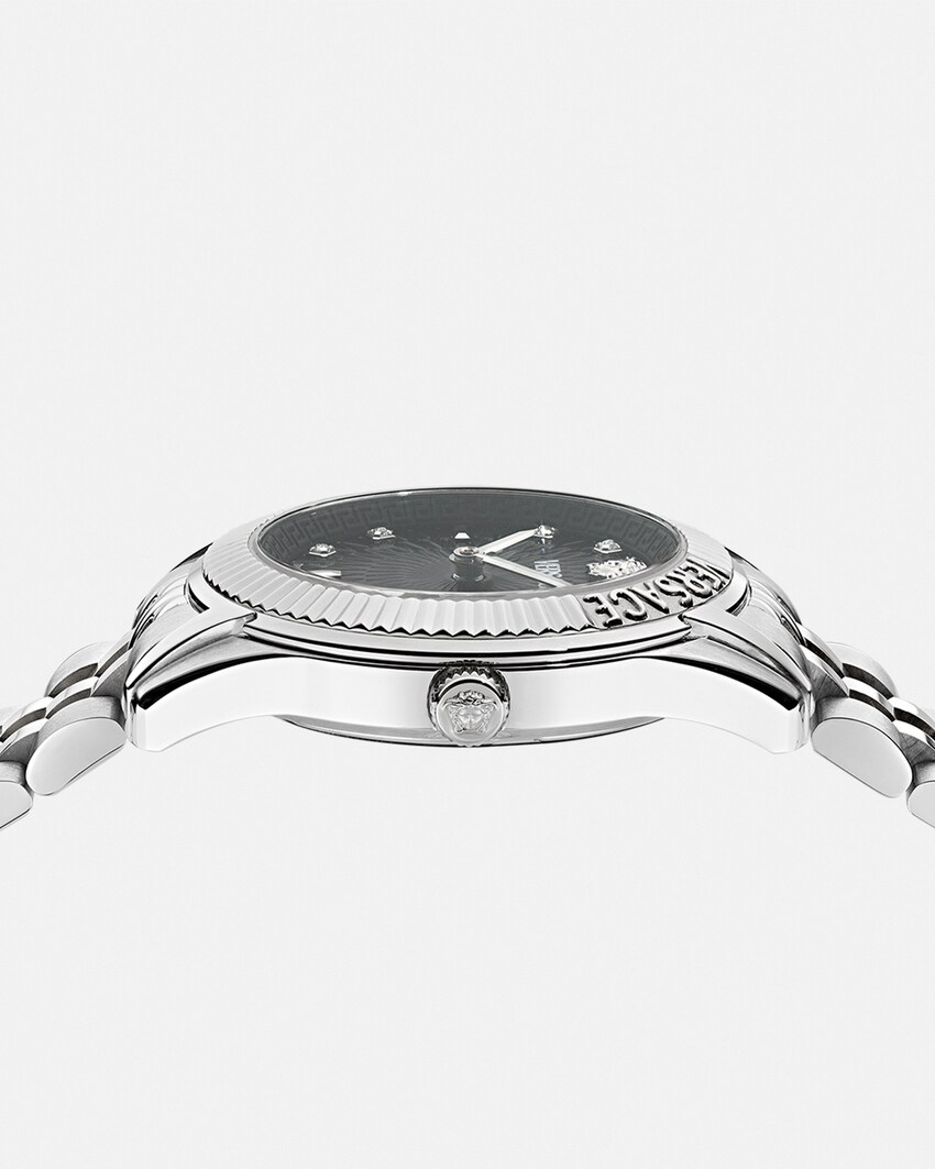Greca Time Diamond Watch Black+Silver 3