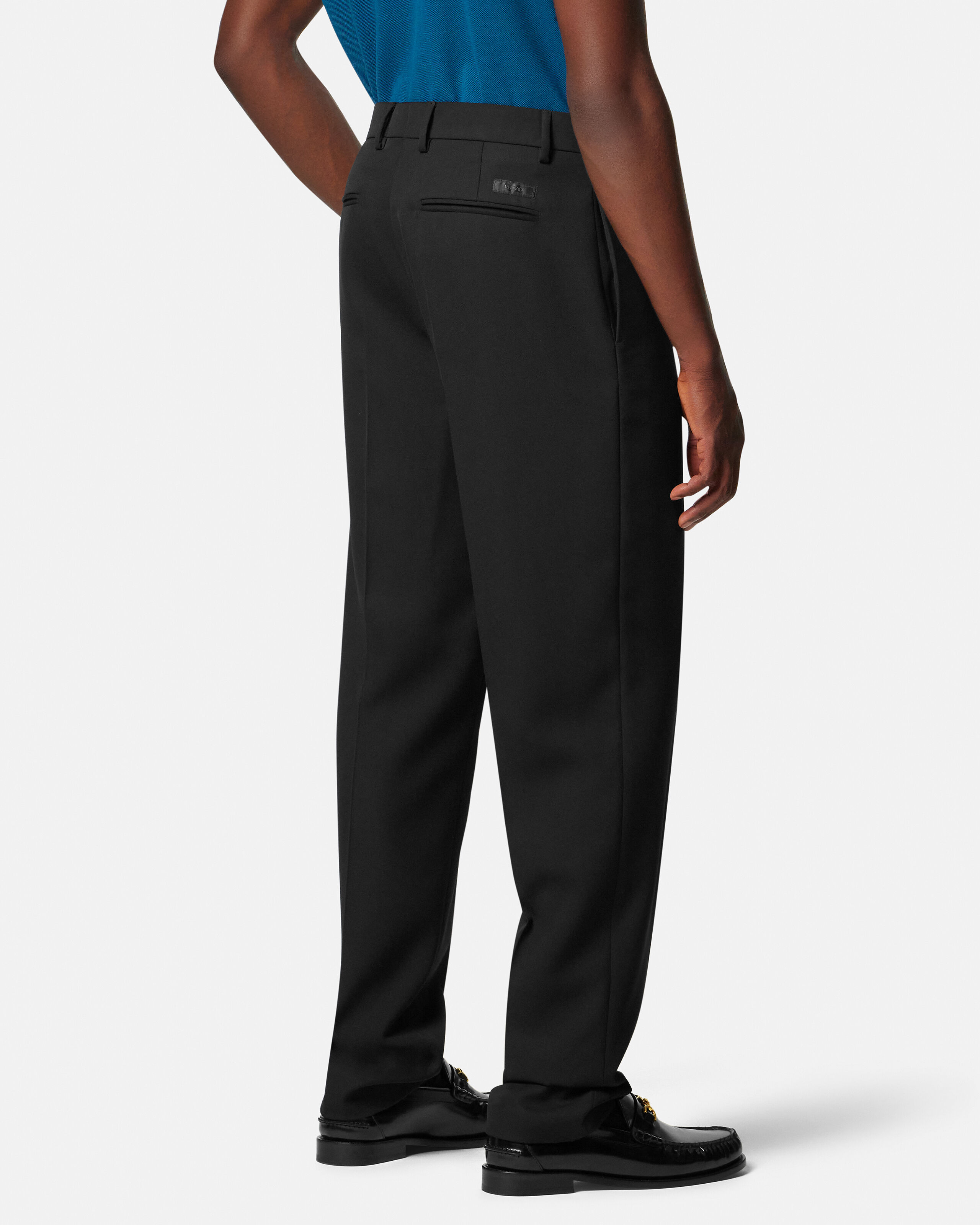 AW22 CORNERSTONE STRAIGHT PANTS【美品】 Wool Tapered Formal Pants Black | VERSACE IN