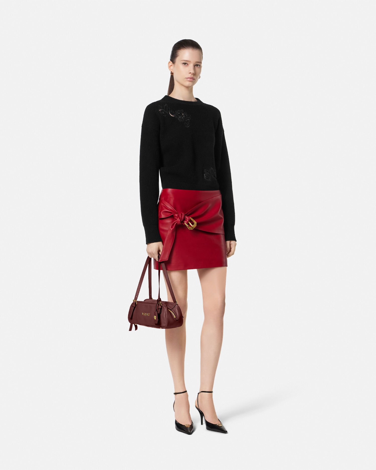 Leather Mini Skirt Burgundy | VERSACE