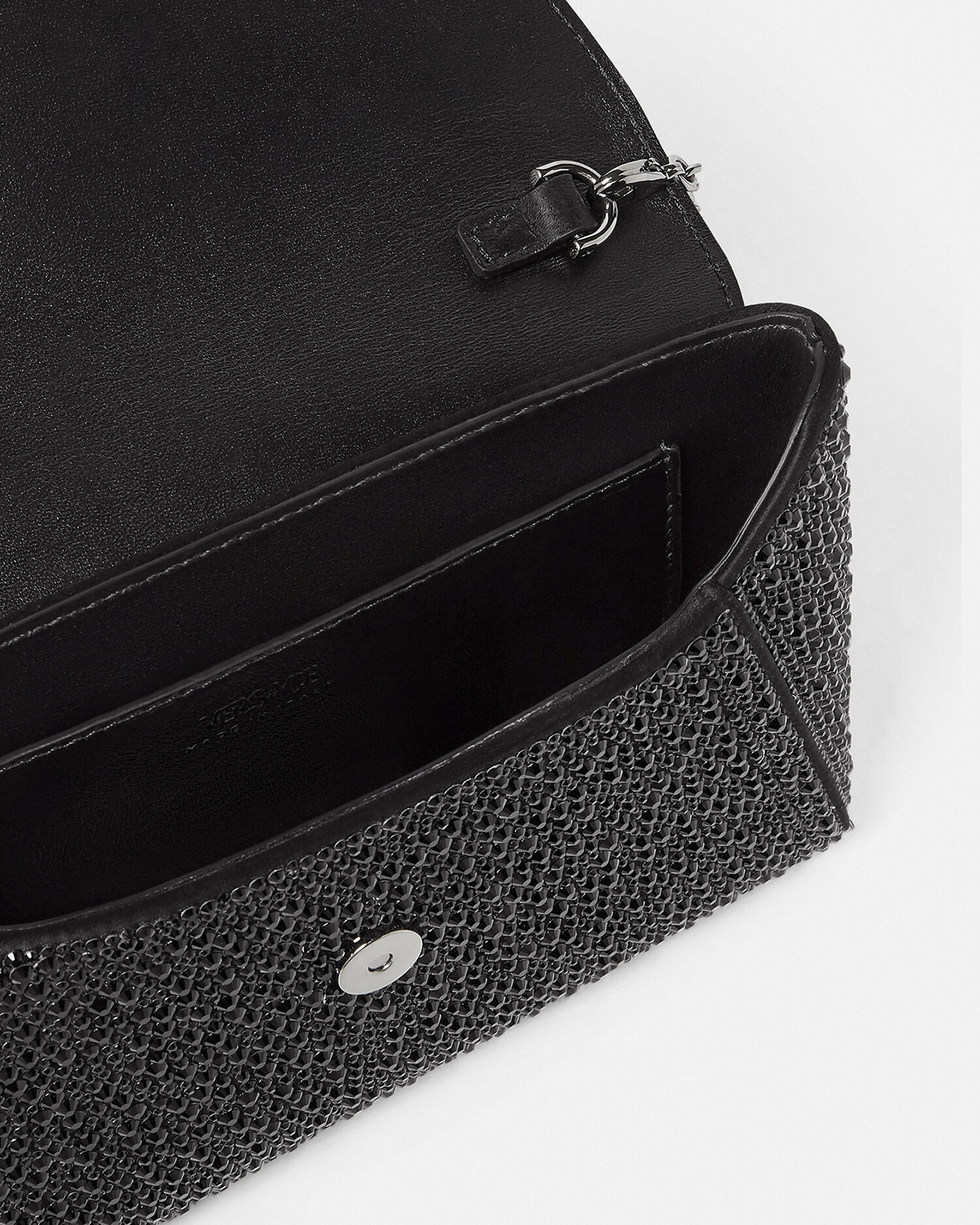 La Medusa Embellished Satin Clutch Black | VERSACE US