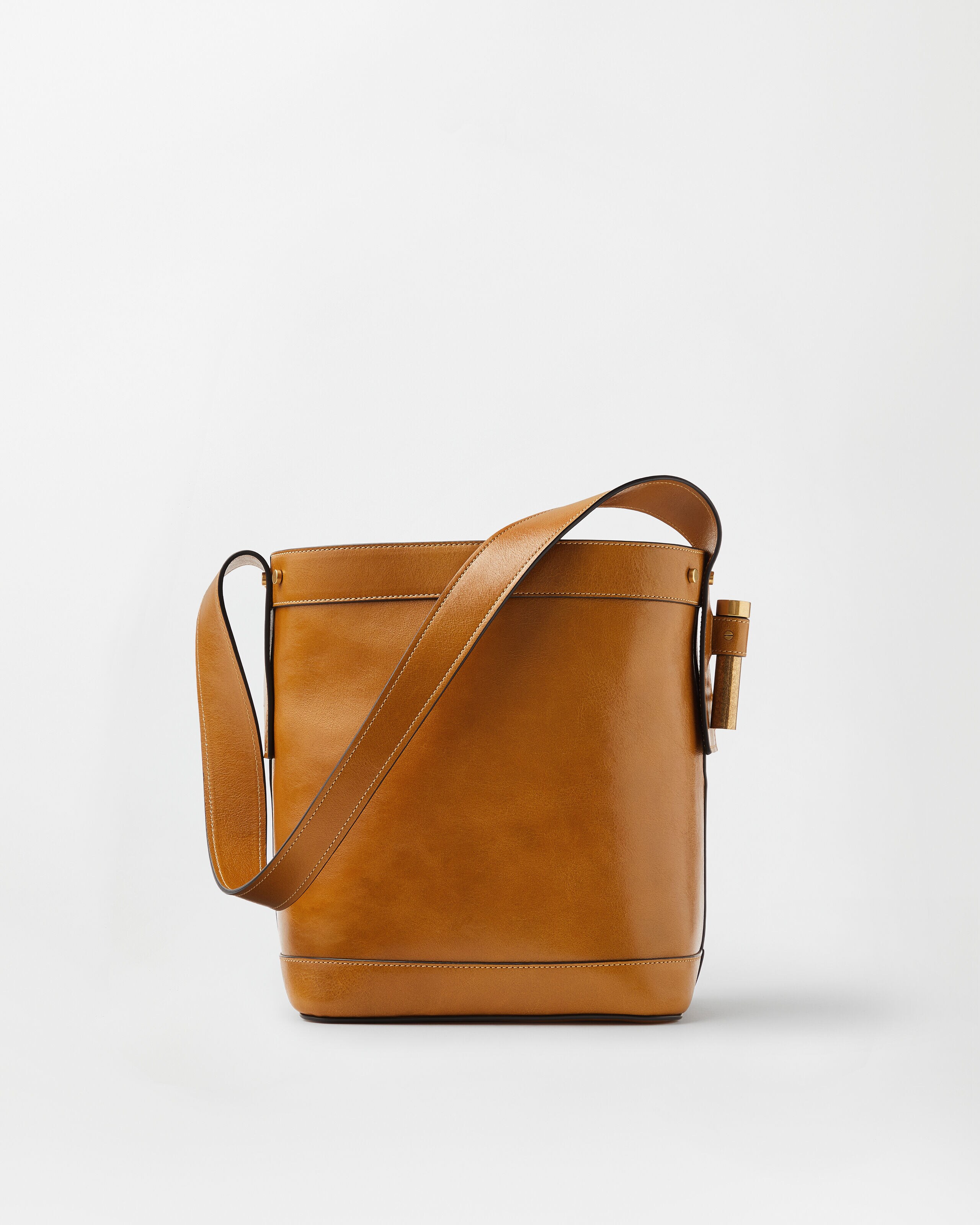 Pivot Small Leather Bucket Bag Brown | VERSACE CA