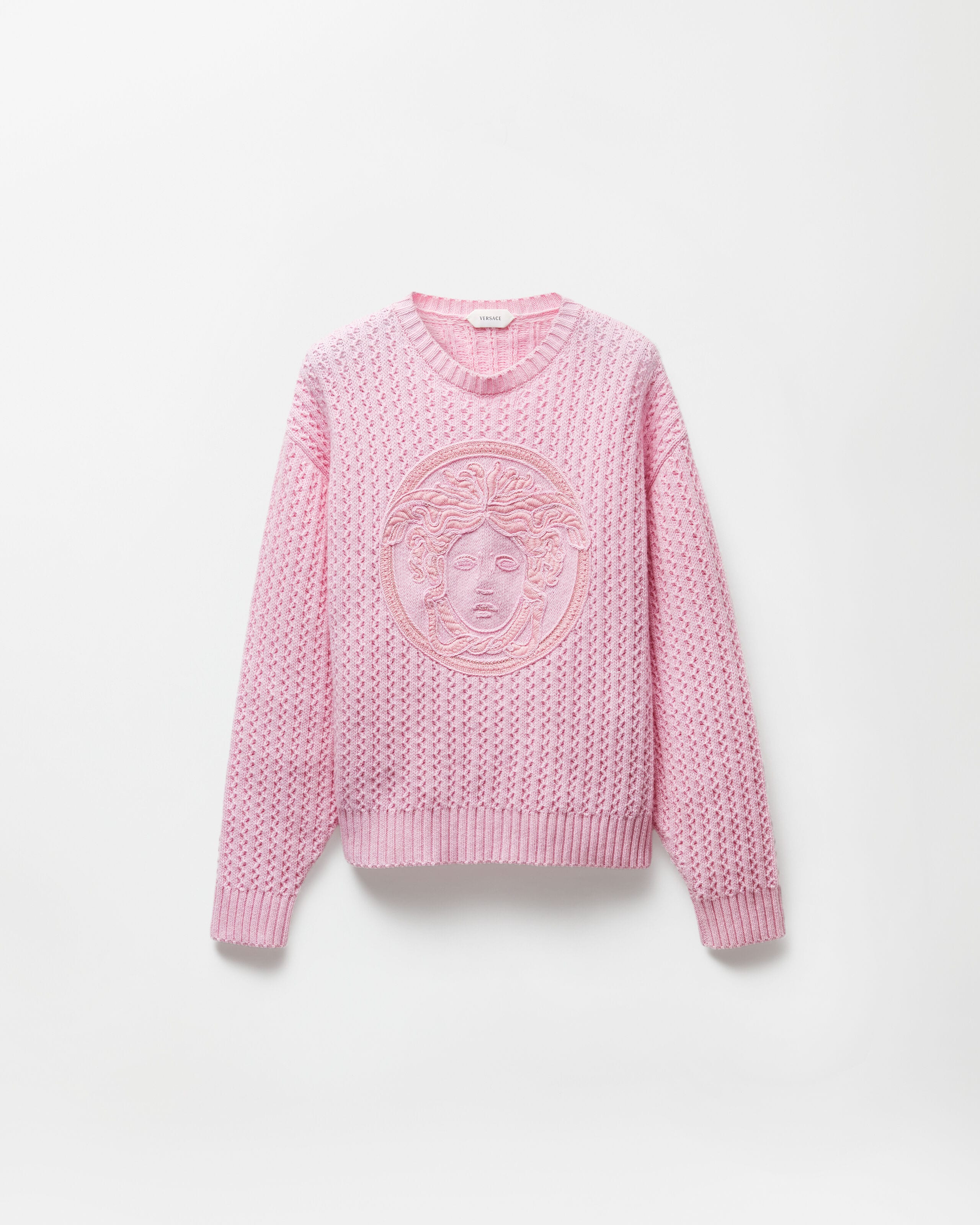 Embroidered Wool & Cashmere Knit Sweater Pink | VERSACE