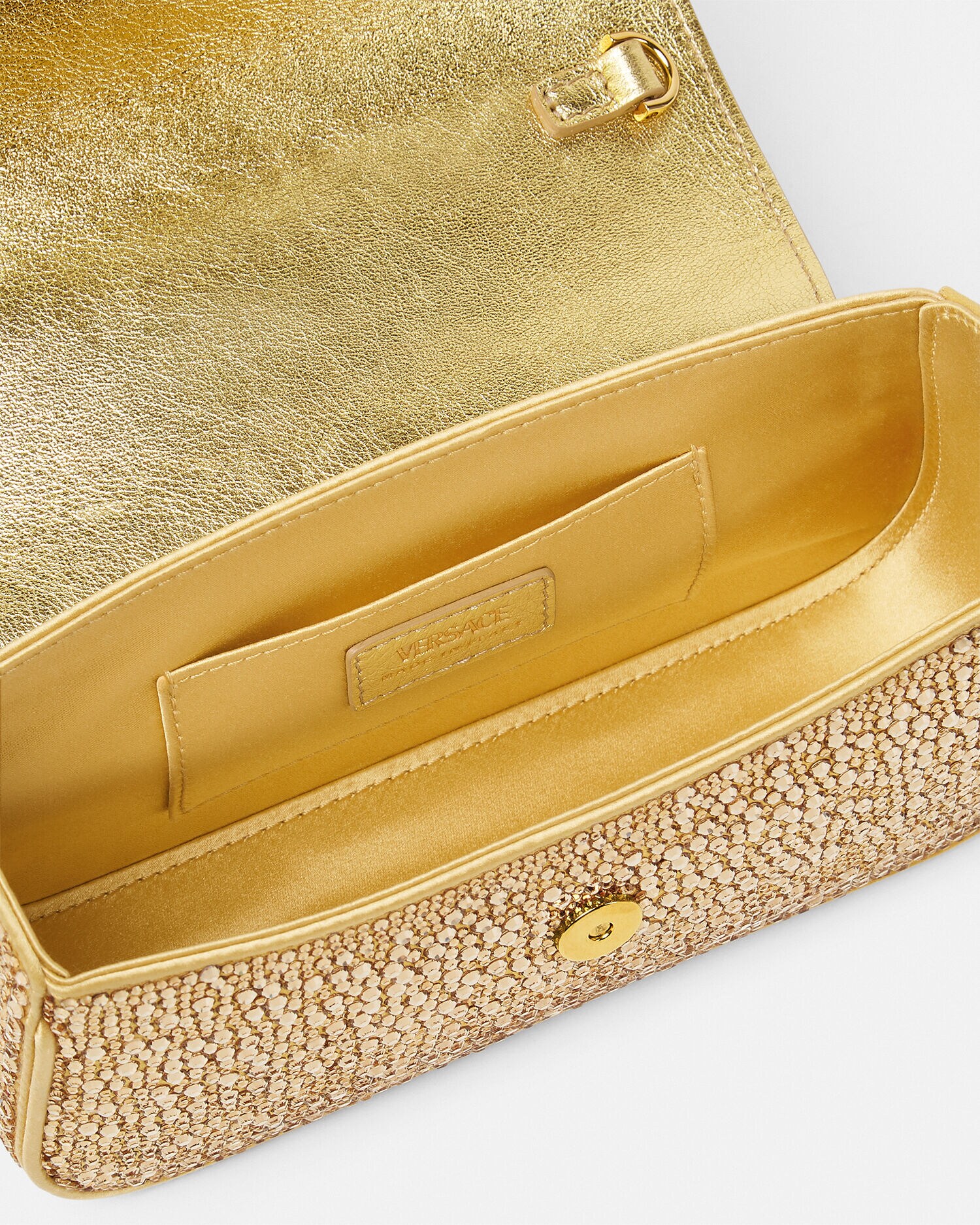 La Medusa Embellished Satin Mini Bag Gold | VERSACE US