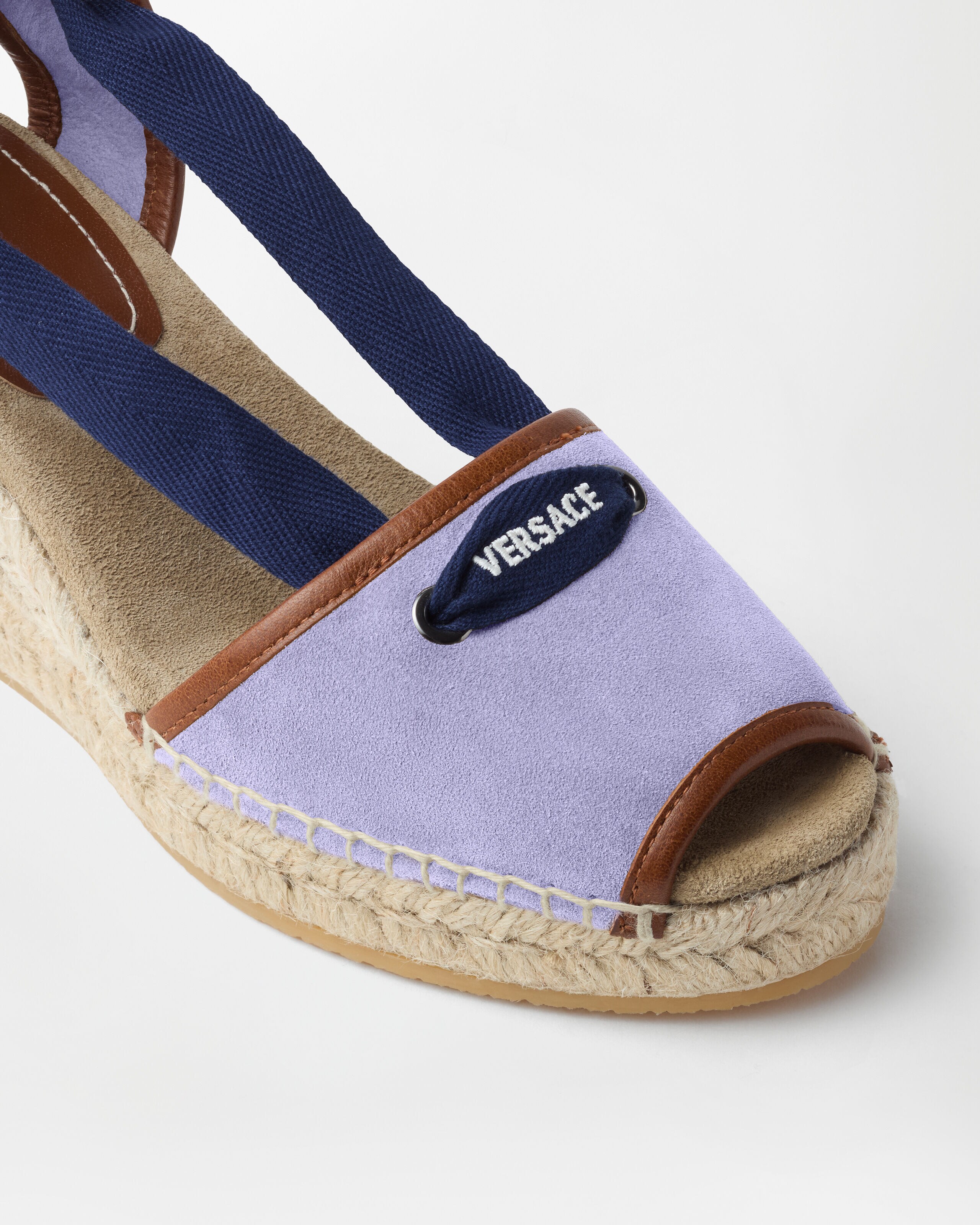 Lola Suede Wedge Sandals 65 mm Purple | VERSACE US