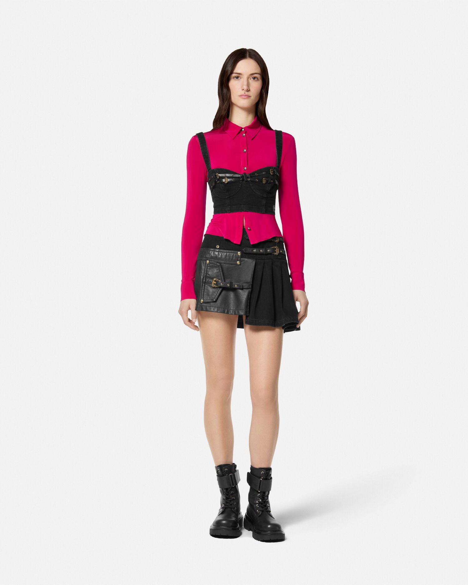 Baroque Buckle Denim Bustier Top | VERSACE US