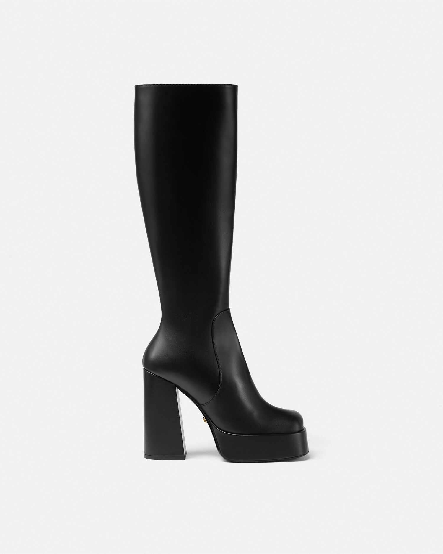 Aevitas Leather Platform Boots 120 mm Black Gold VERSACE