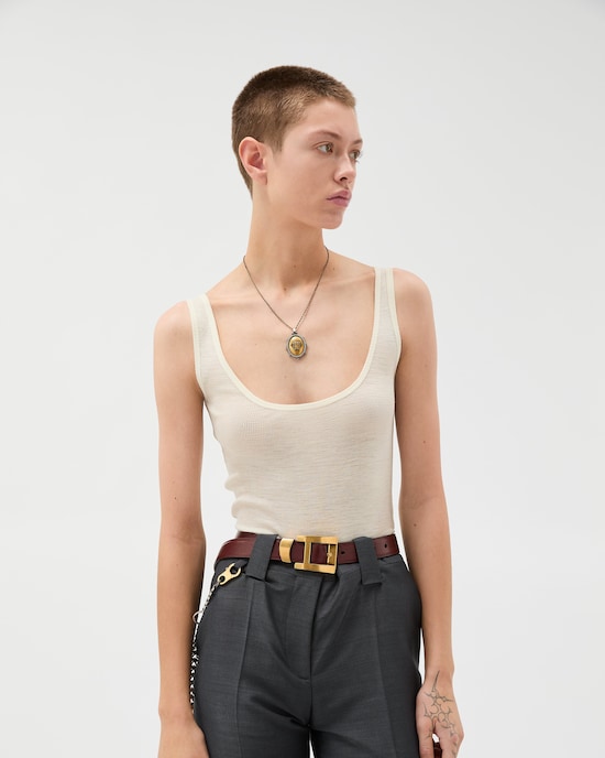 Embroidered Ribbed Wool Tank Top White 2