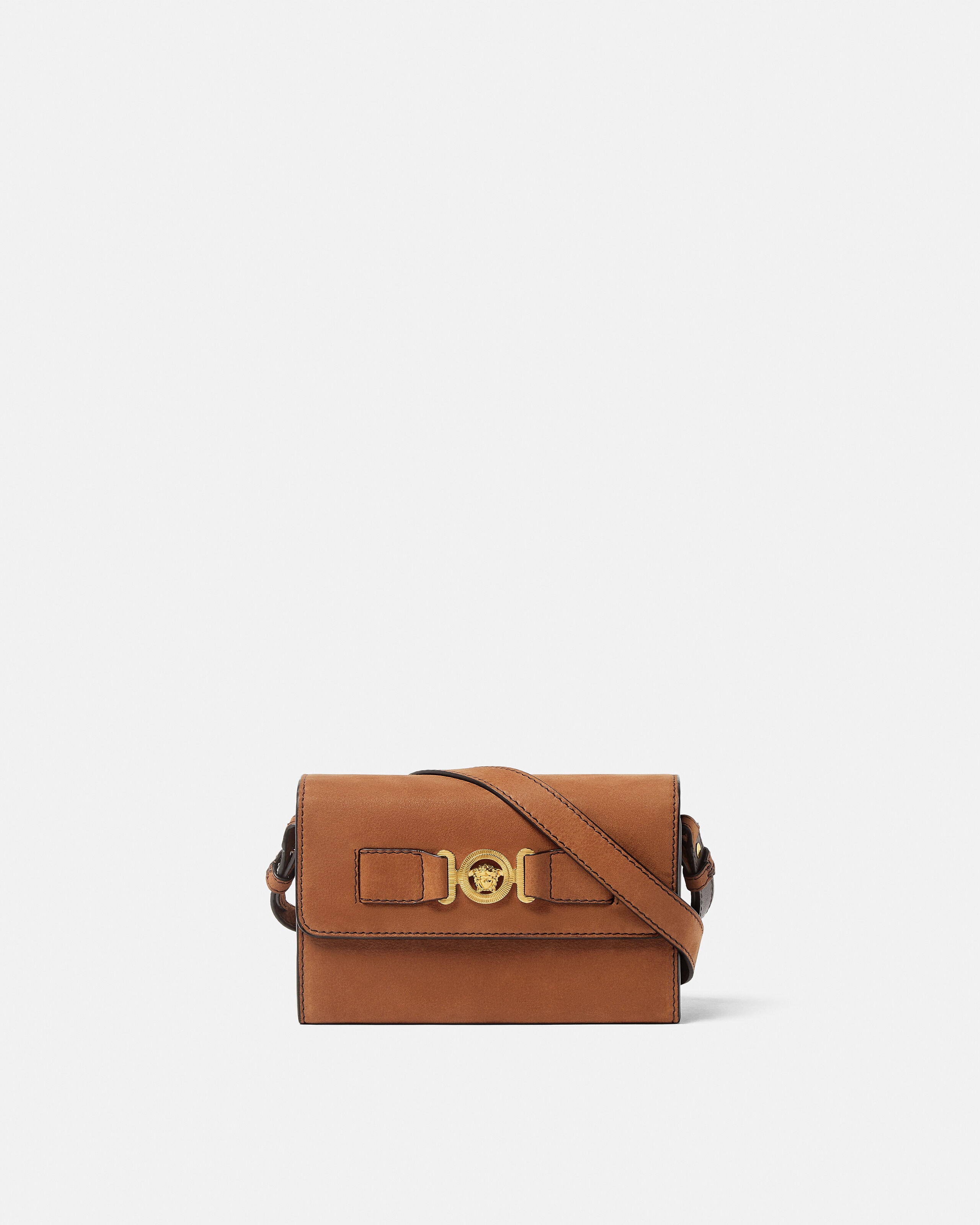 Medusa Biggie Nabuck Messenger Bag Brown | VERSACE US