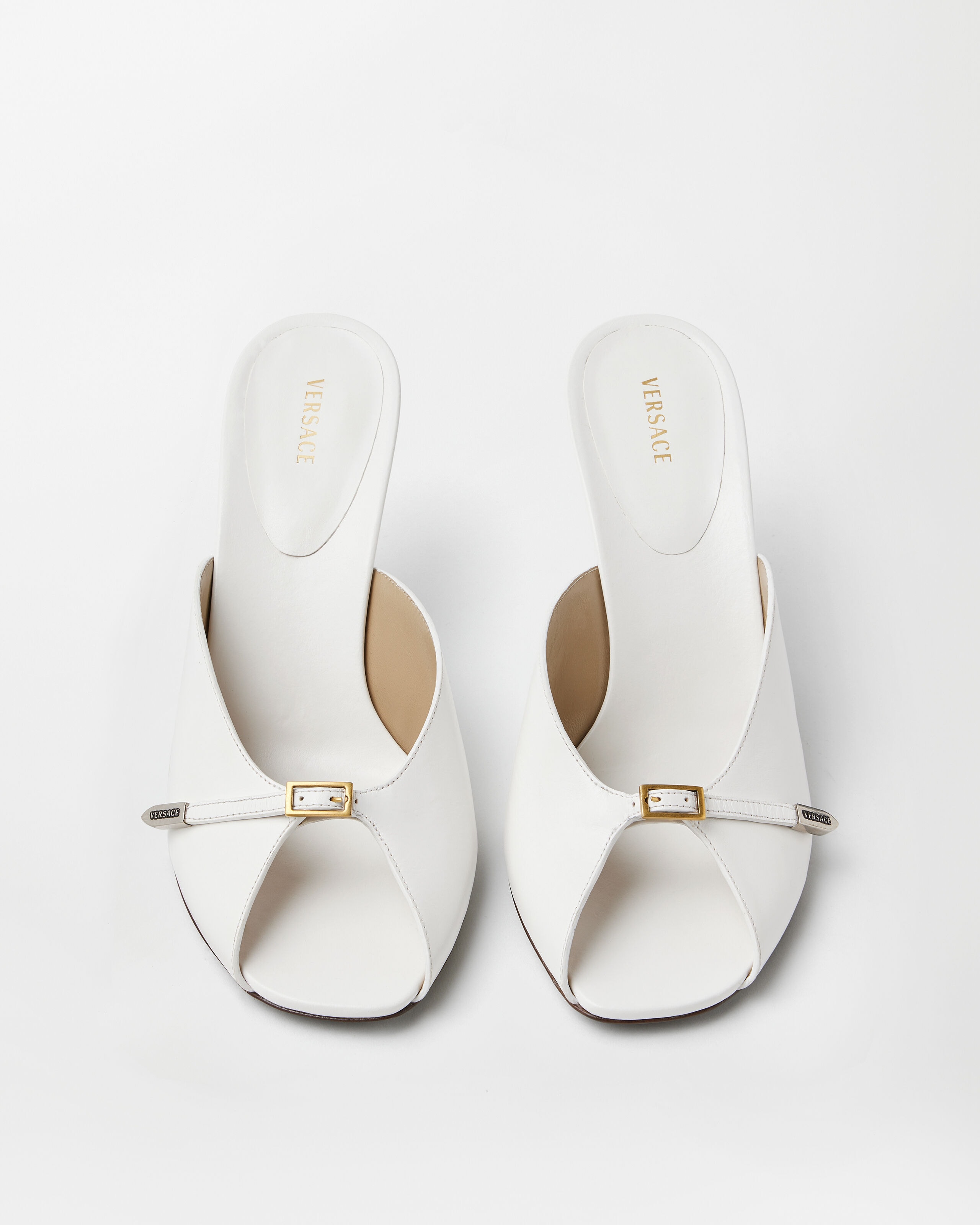 Nyx Leather Mules 80 mm White | VERSACE US