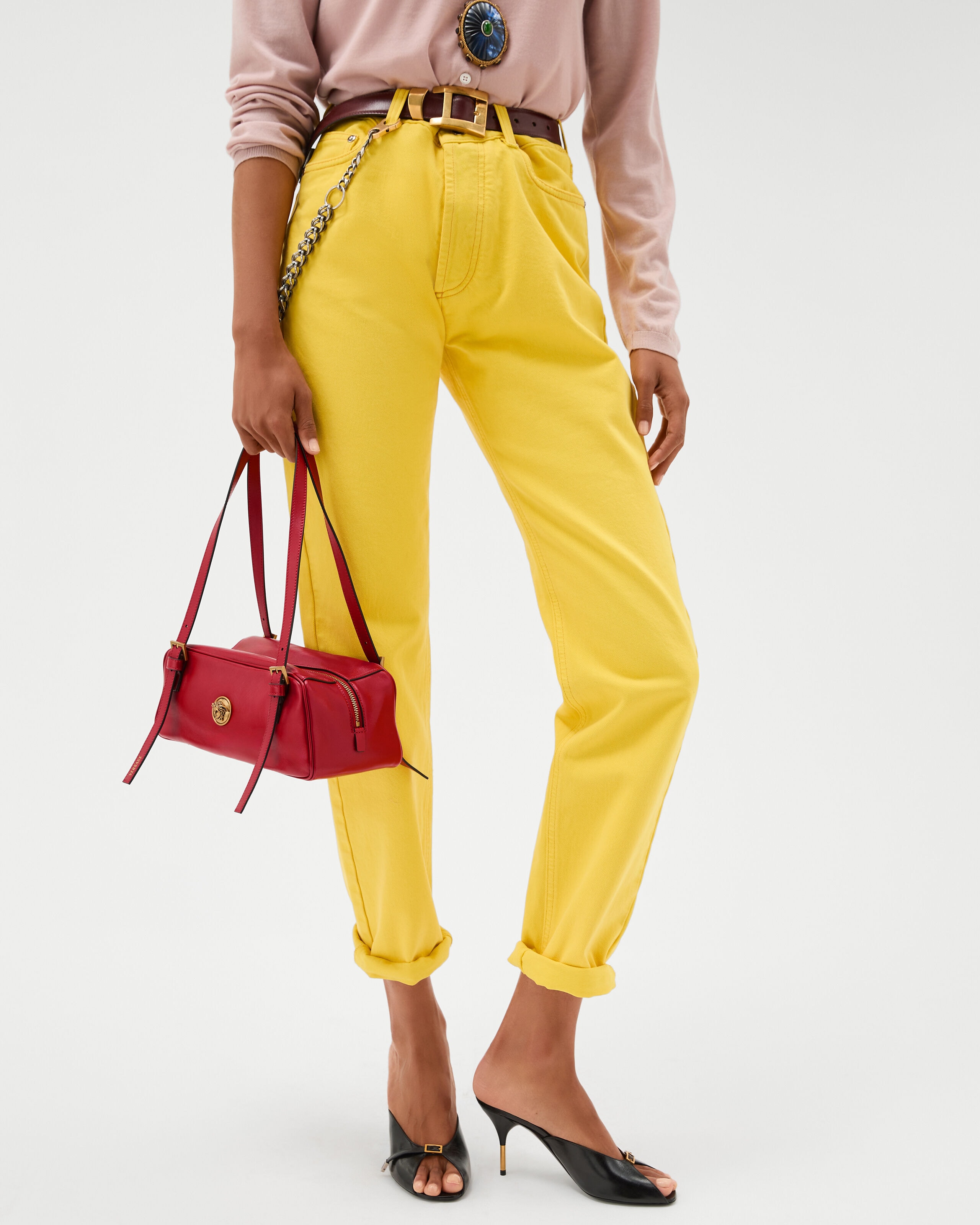 Emblème Nappa Bowling Bag Red | VERSACE US