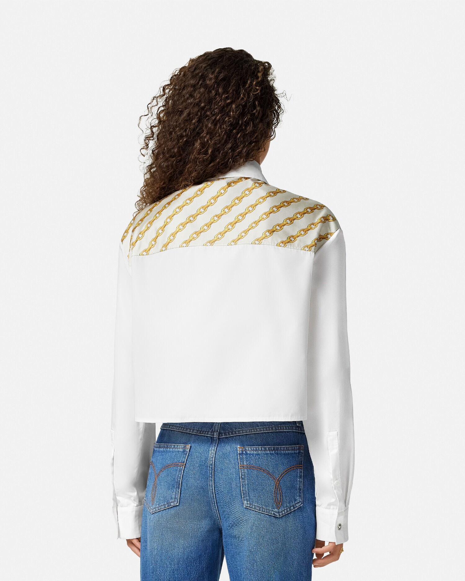 【送料&関税込】Versace Embroidered Canvas Large Chain Strip Versace Dress with Gold Chain Stripes print | Women's