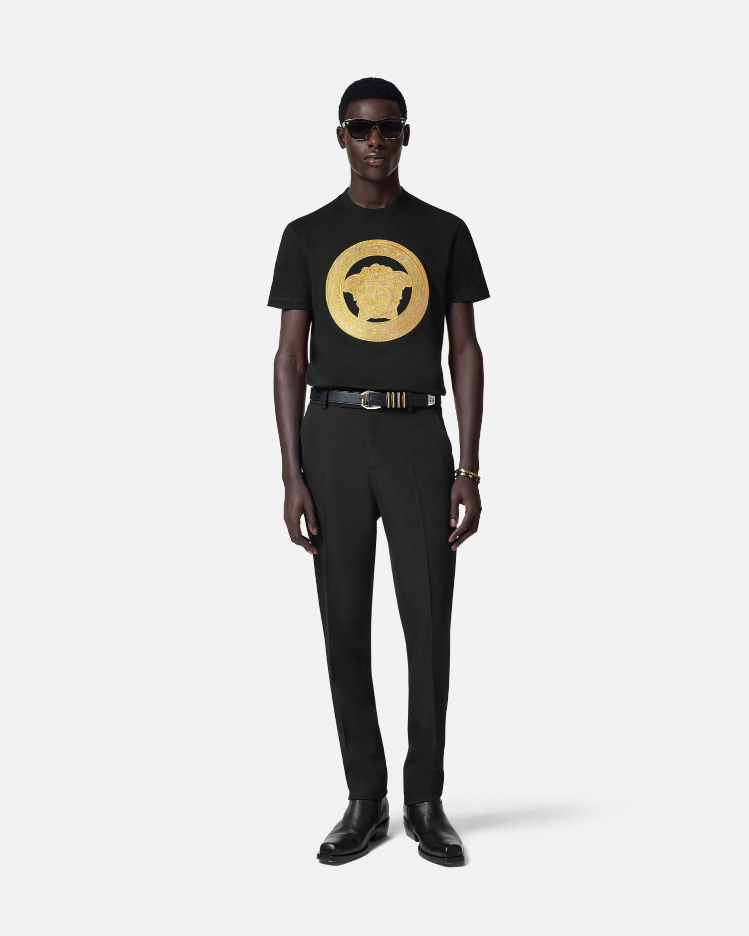 Versace Embroidered Medusa T Shirt male Black Xs