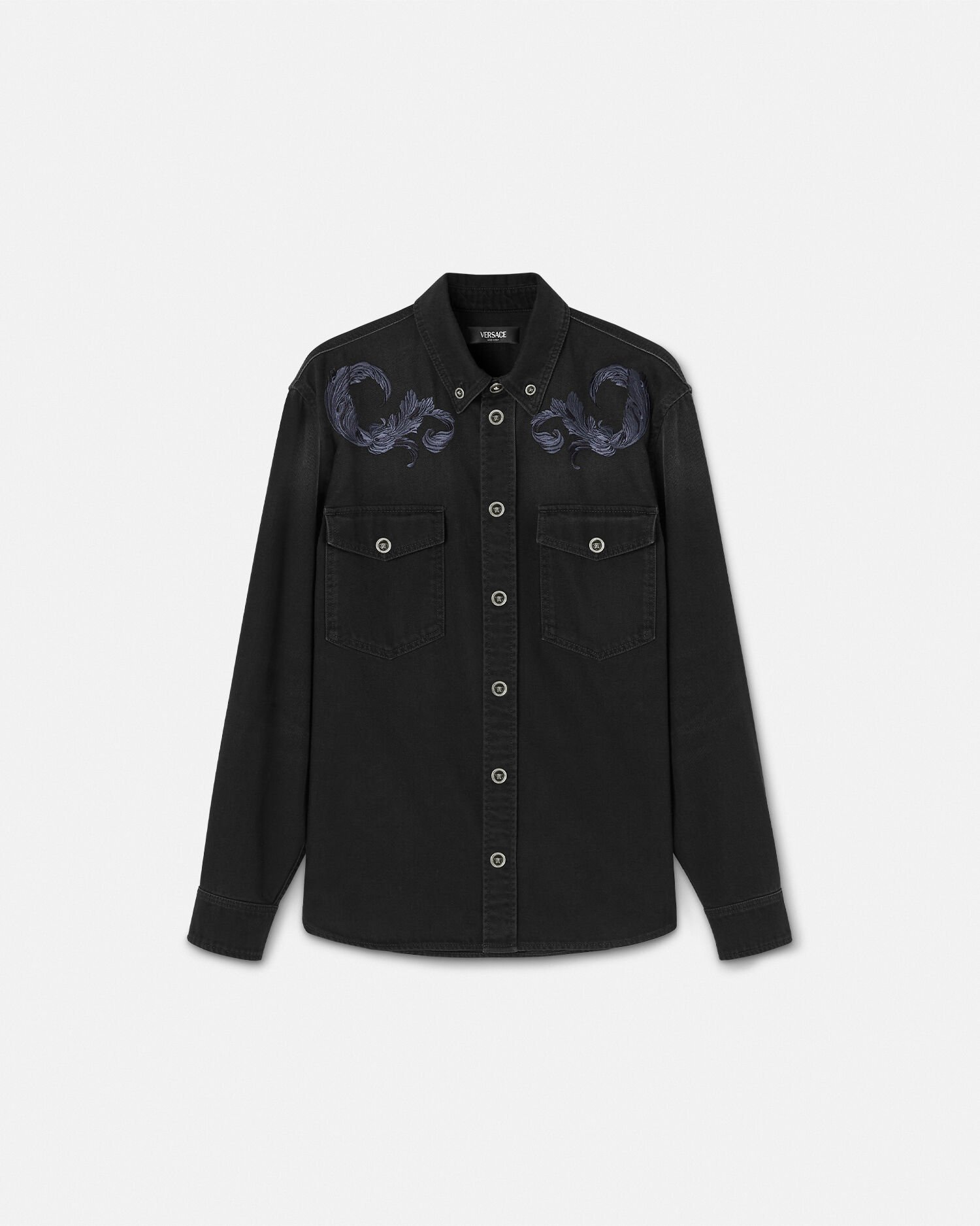 Sobrecamisa vaquera con bordado Barocco Negro VERSACE ES