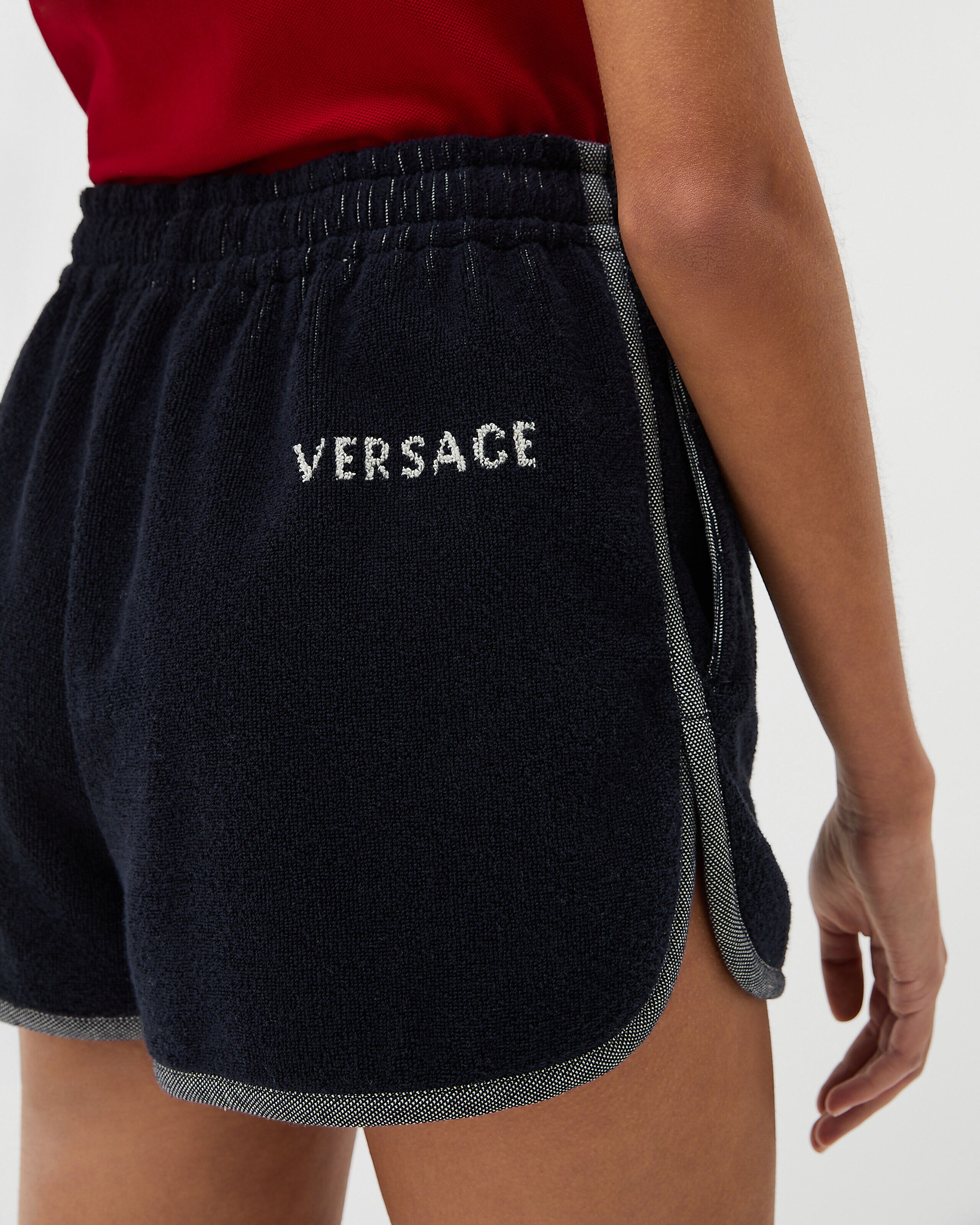 Cotton-Terry Jacquard Sweat Shorts Blue | VERSACE US
