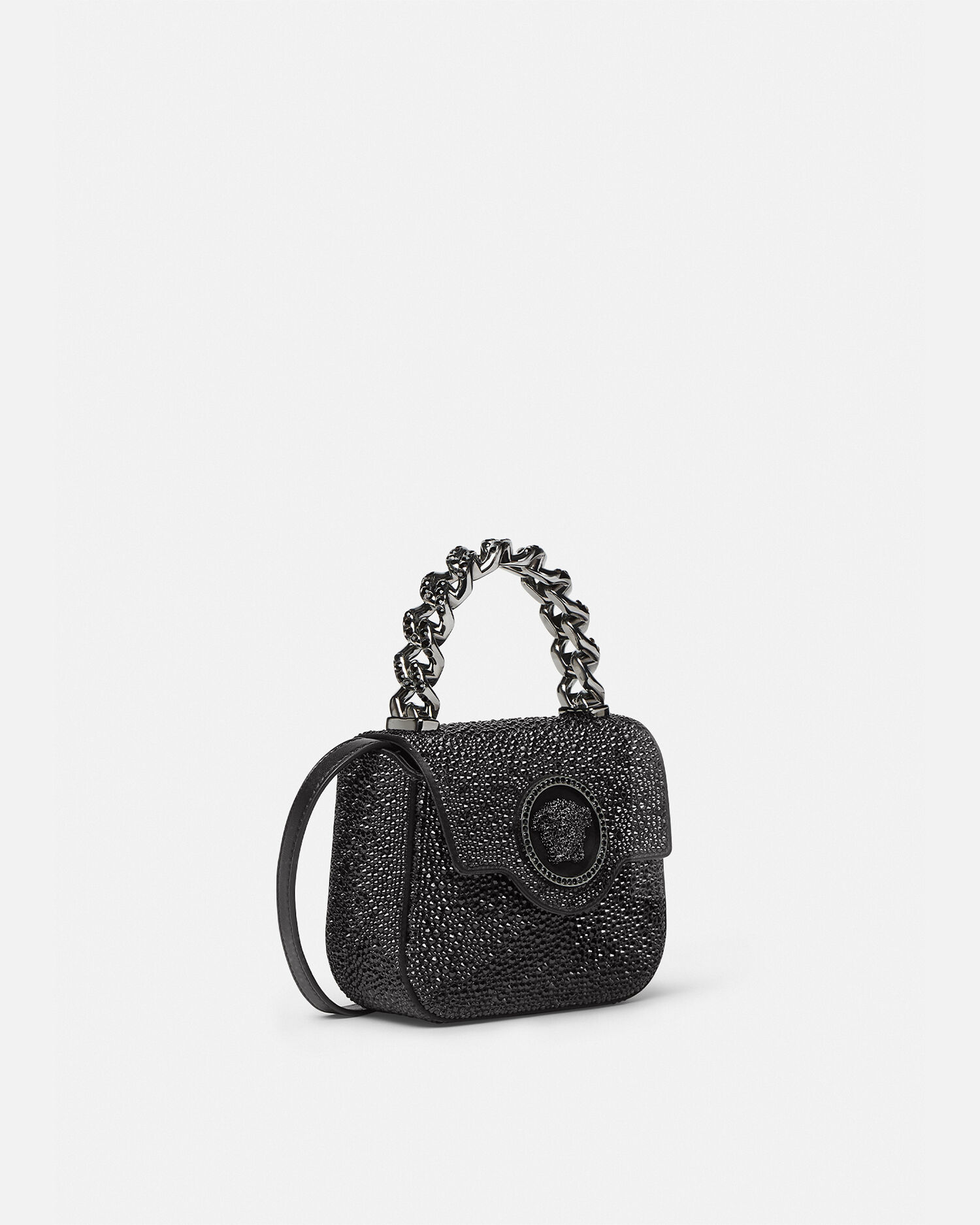 La Medusa Embellished Satin Mini Bag Black | VERSACE