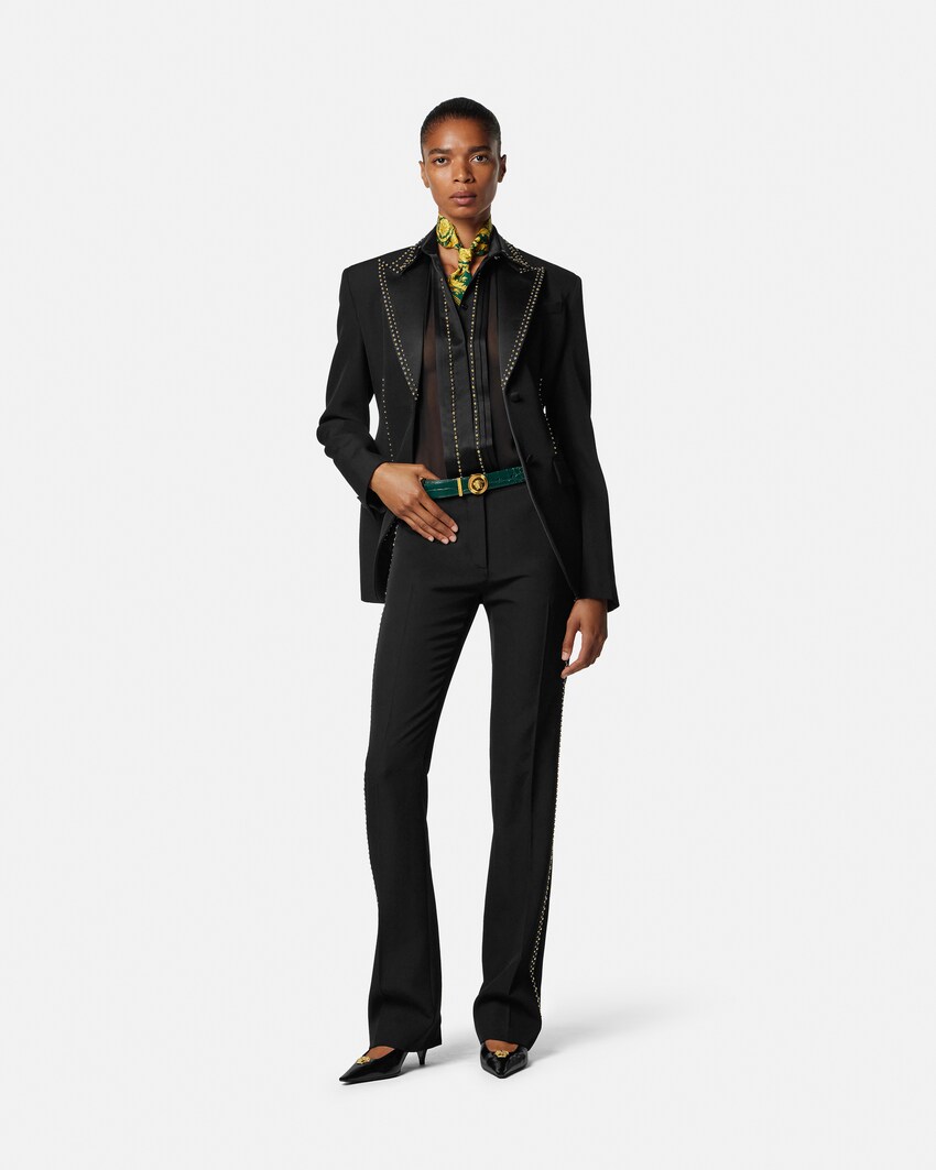 Embellished Wool Slim Pants Black 2