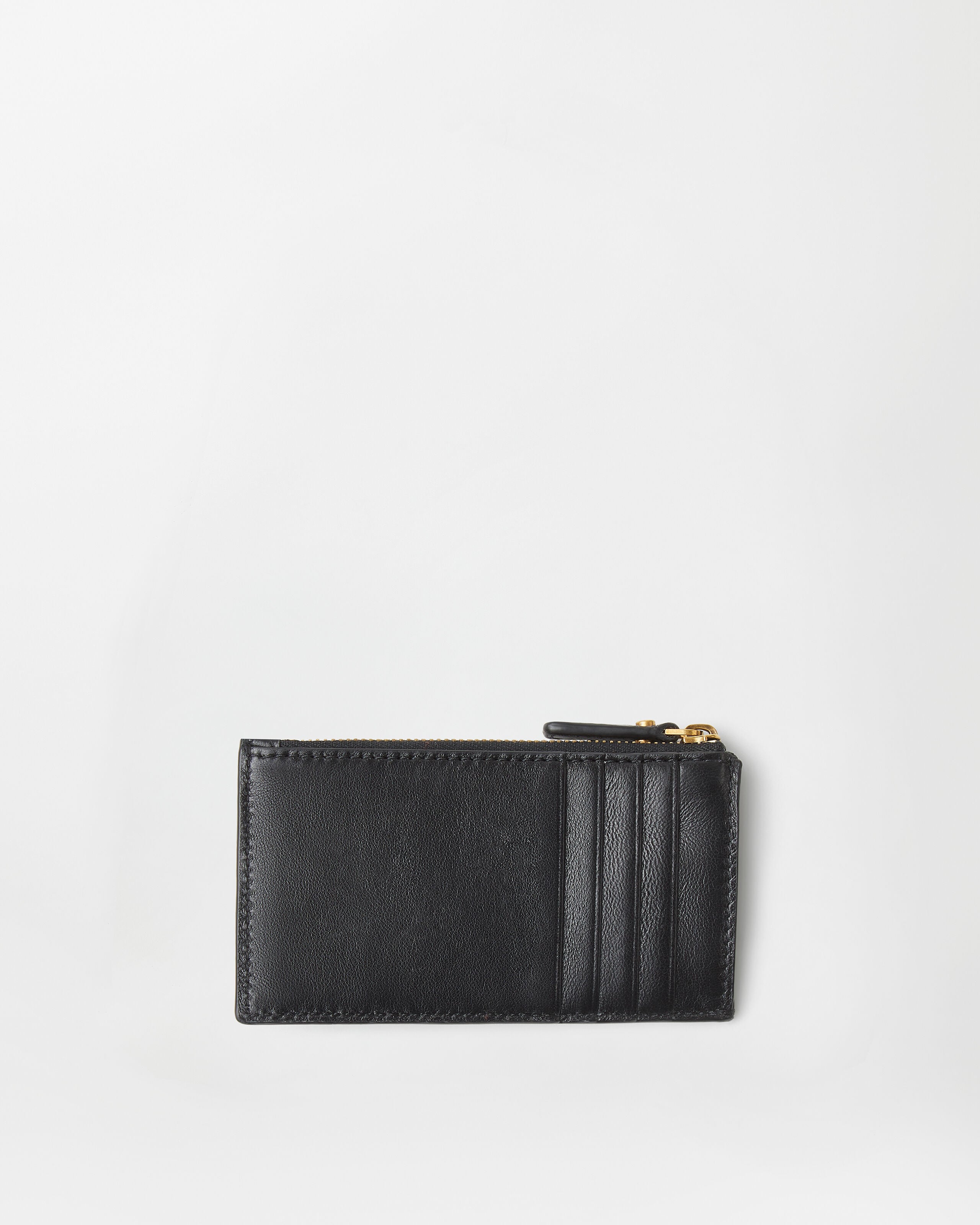 Emblème Leather Zip Card Holder Black | VERSACE US