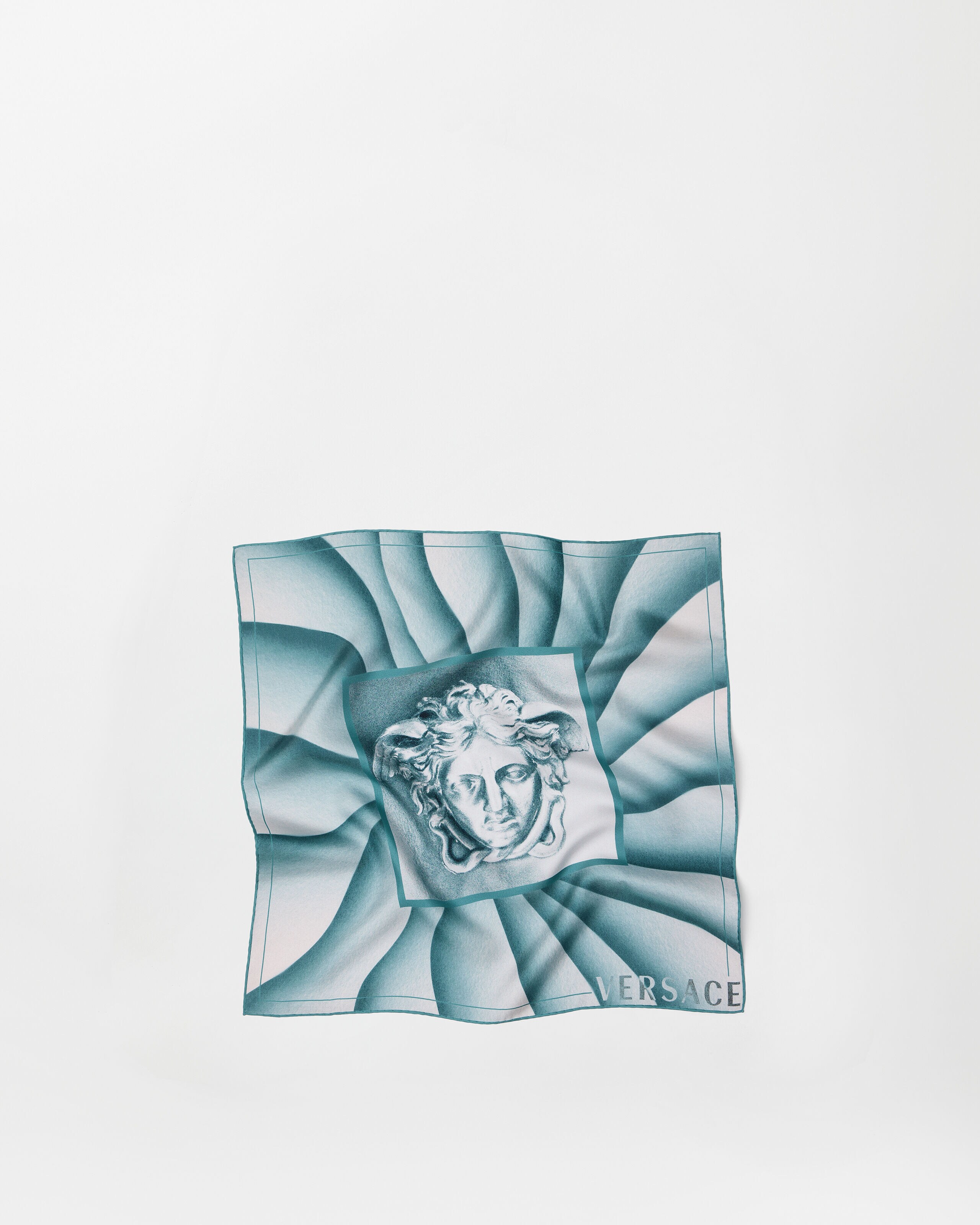 Printed Silk Twill Scarf 55 cm Blue | VERSACE US