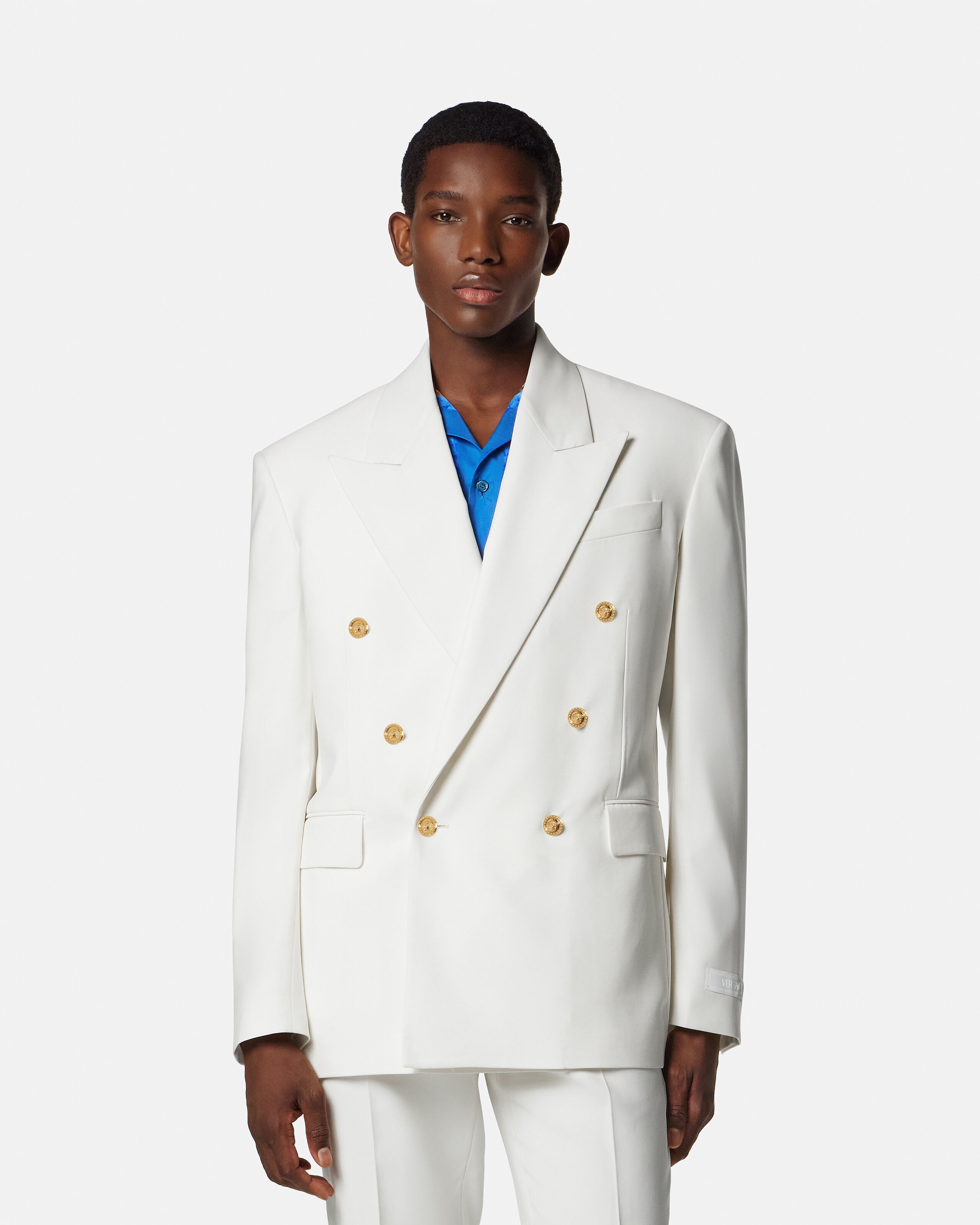 Wool Double-Breasted Blazer White | VERSACE US