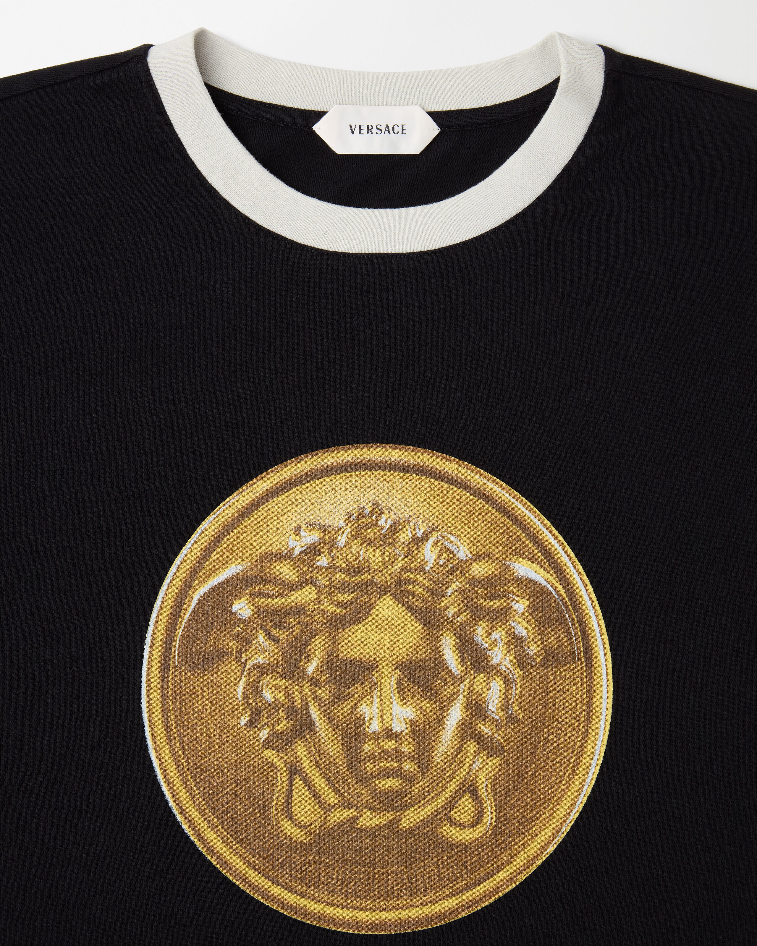 Printed Cotton-Jersey Regular T-Shirt Black | VERSACE ZA
