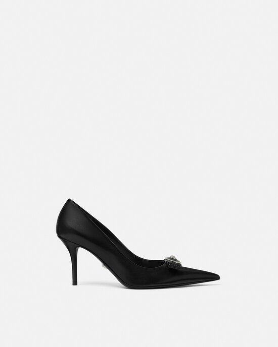 ‏‫أحذية بكعب عالٍ‬ جلدية Gianni Ribbon‏ 85 مم أسود+فضي 1