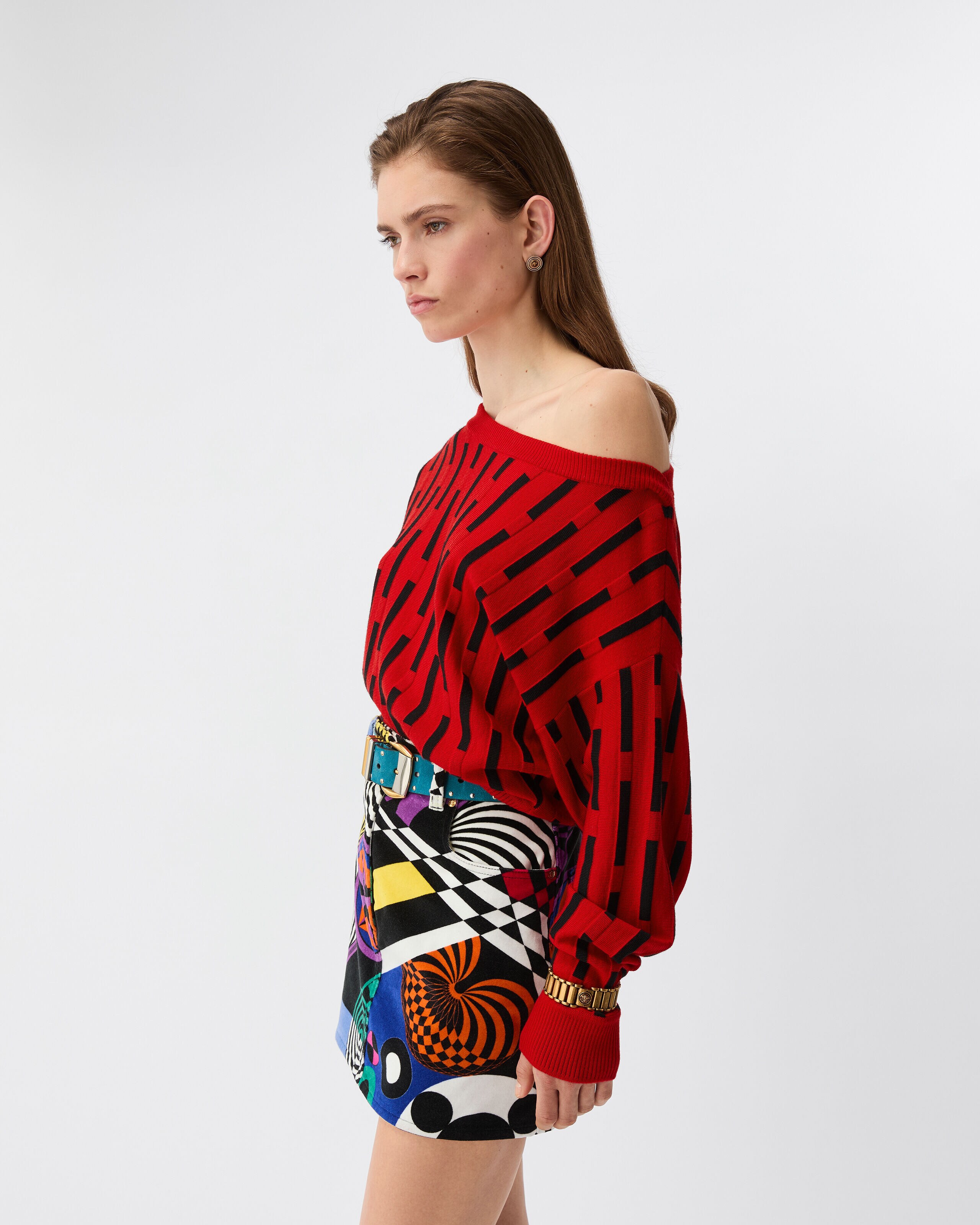 Embroidered-Logo Wool Knit Sweater Red | VERSACE