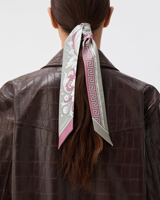 Printed Silk Twill Ribbon  Gray+Pink 2