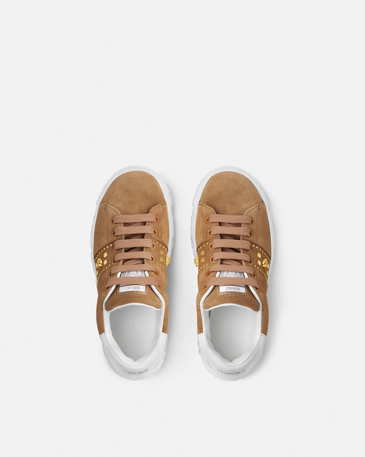 حذاء رياضي Greca مطرز من جلد الغزال Kids  بني+أبيض 3