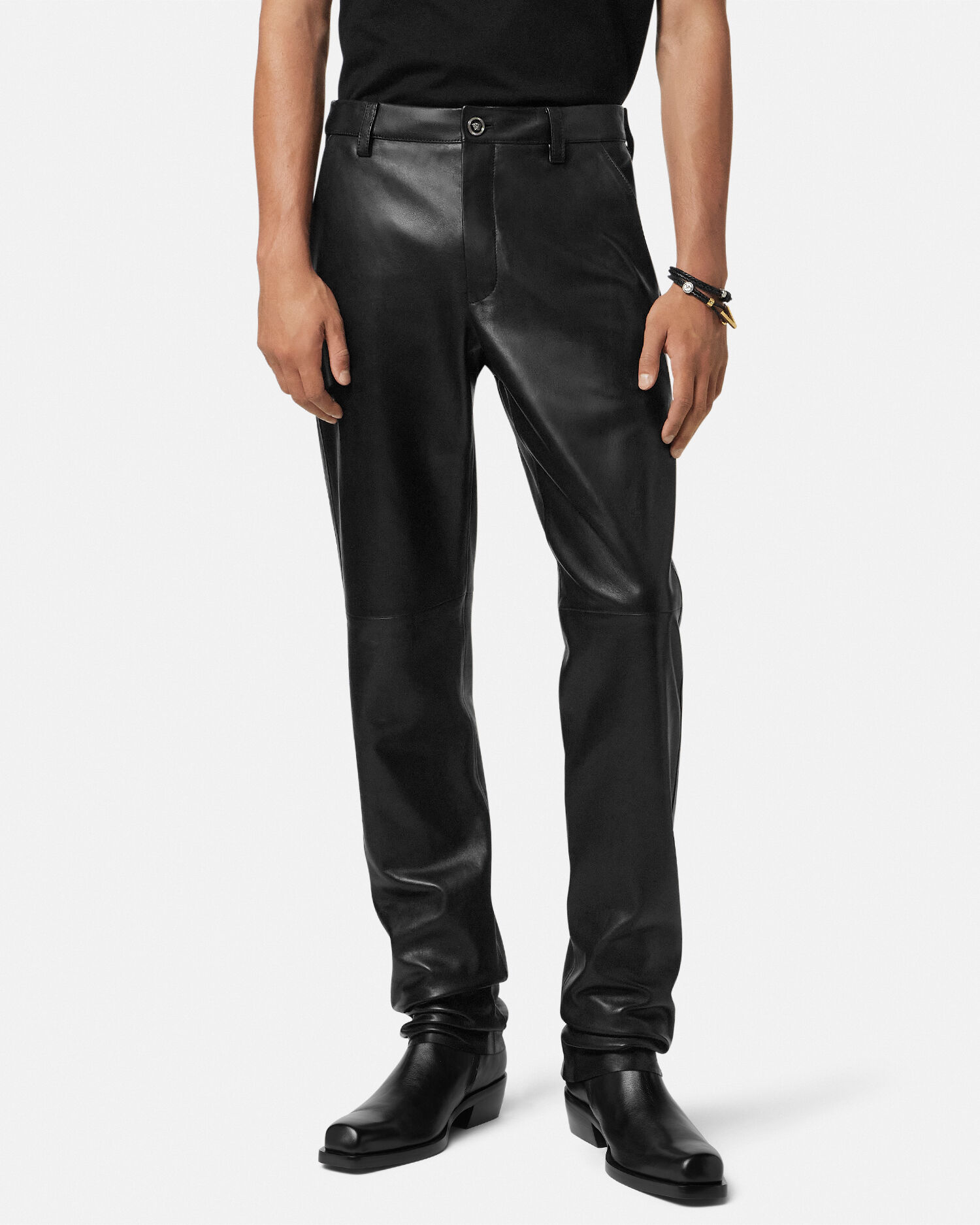 Regular-Fit Plongé Leather Pants | VERSACE US