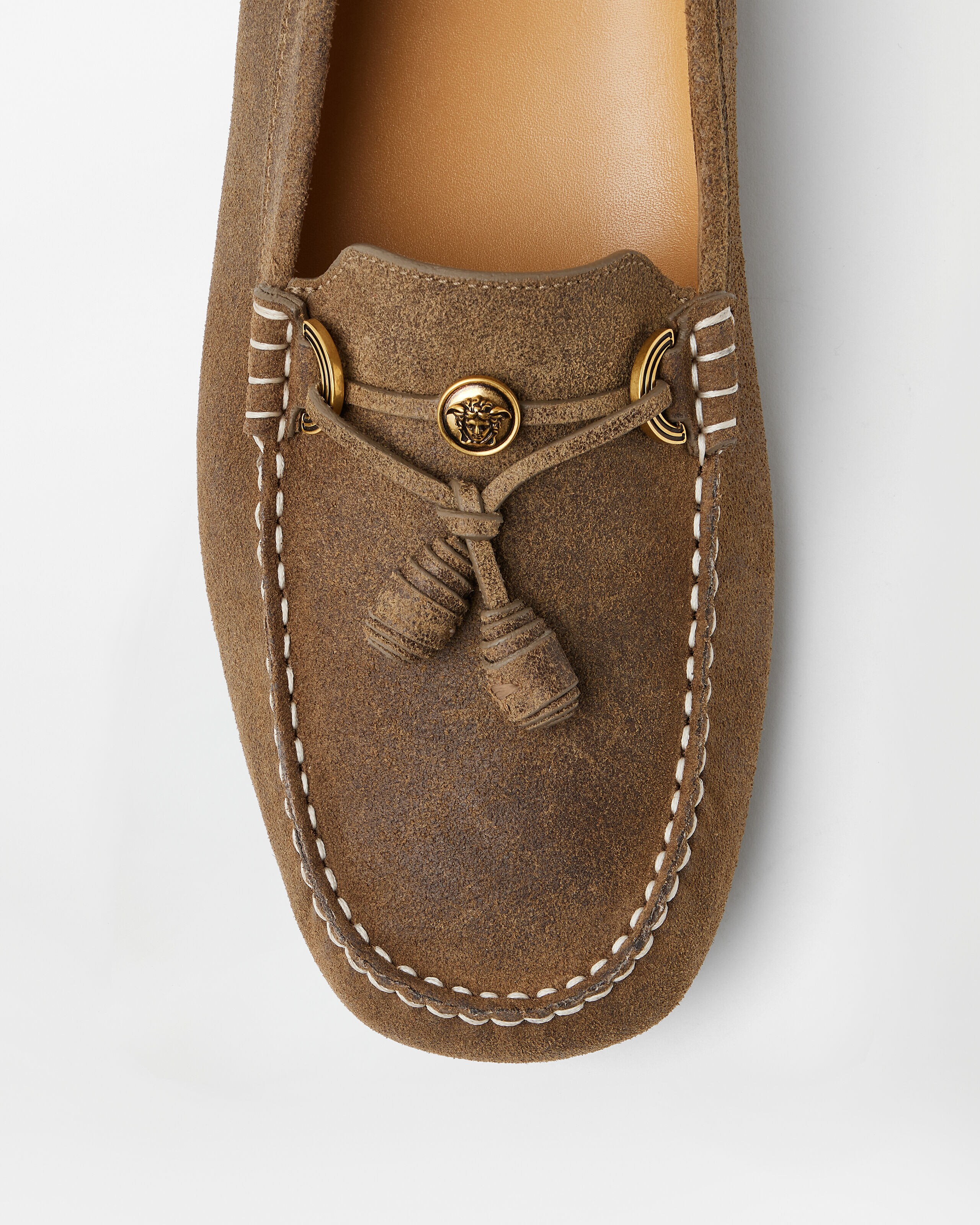 Robin Suede Driver Shoes Brown | VERSACE US