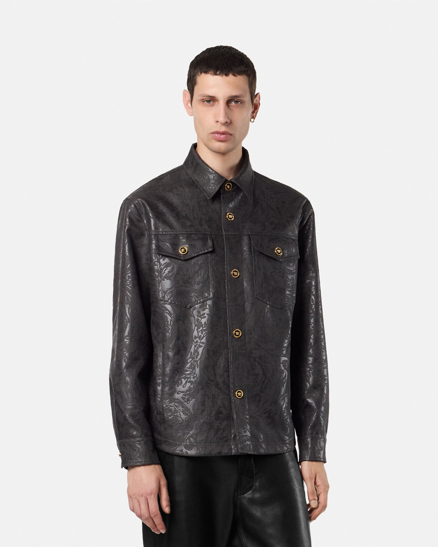 Embossed Barocco Overshirt Black | VERSACE US Embossed Barocco Overshirt Black | VERSACE US