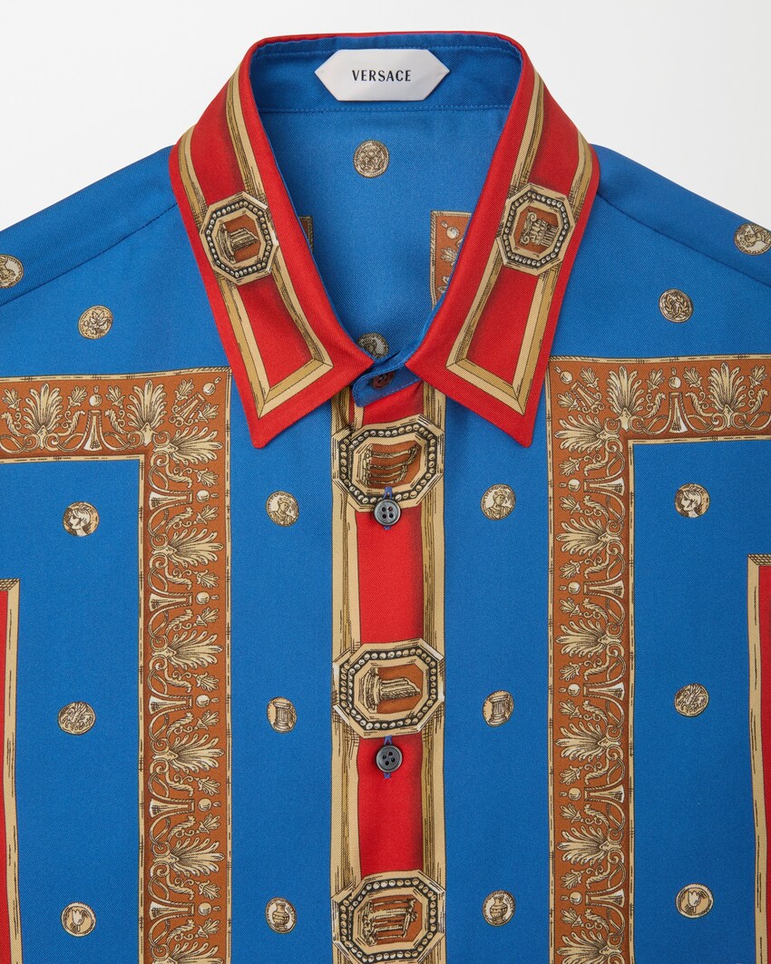 Printed Silk Twill Regular Shirt Blue+Red 2