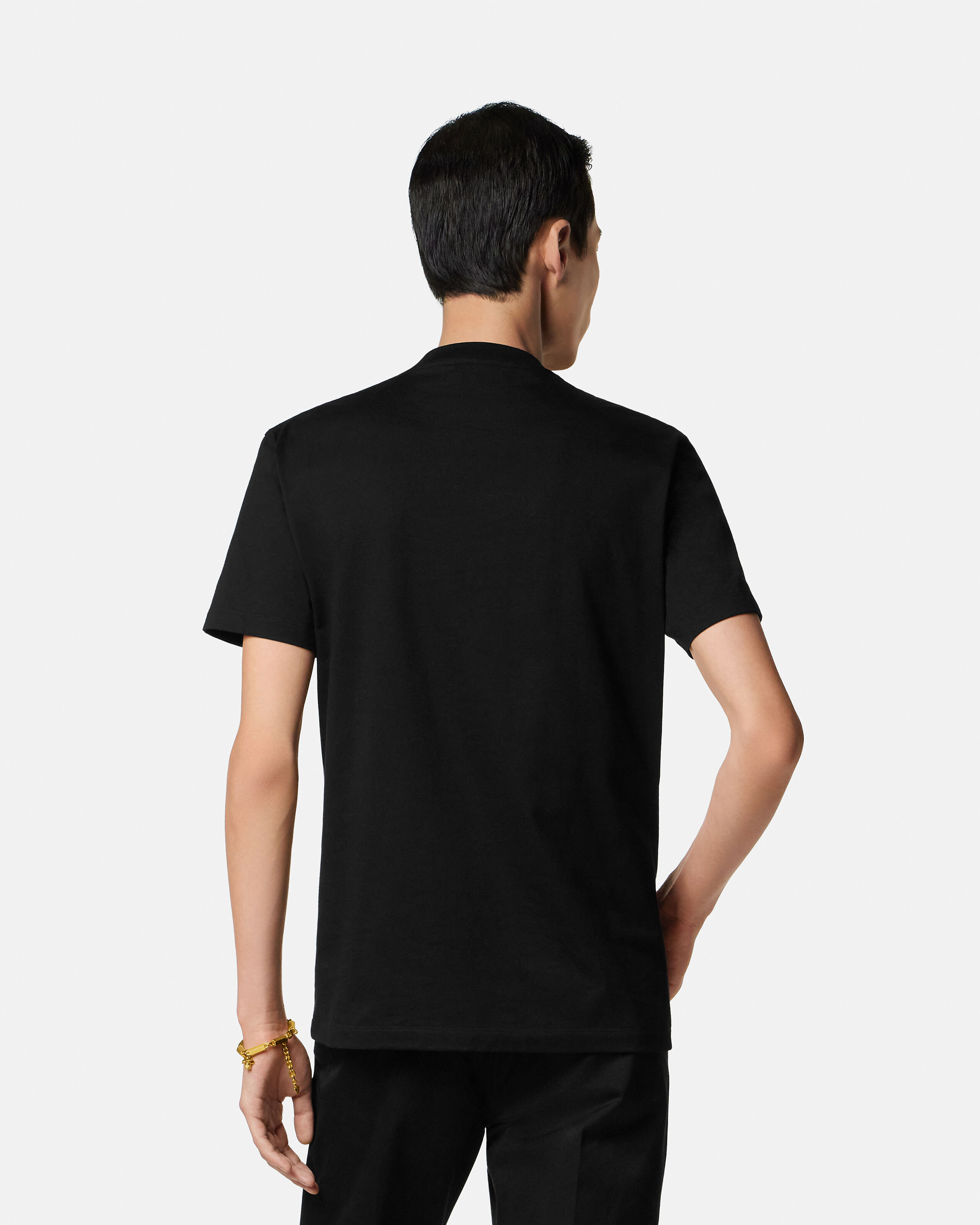 Embroidered Cotton-Jersey Slim T-Shirt Black | VERSACE US