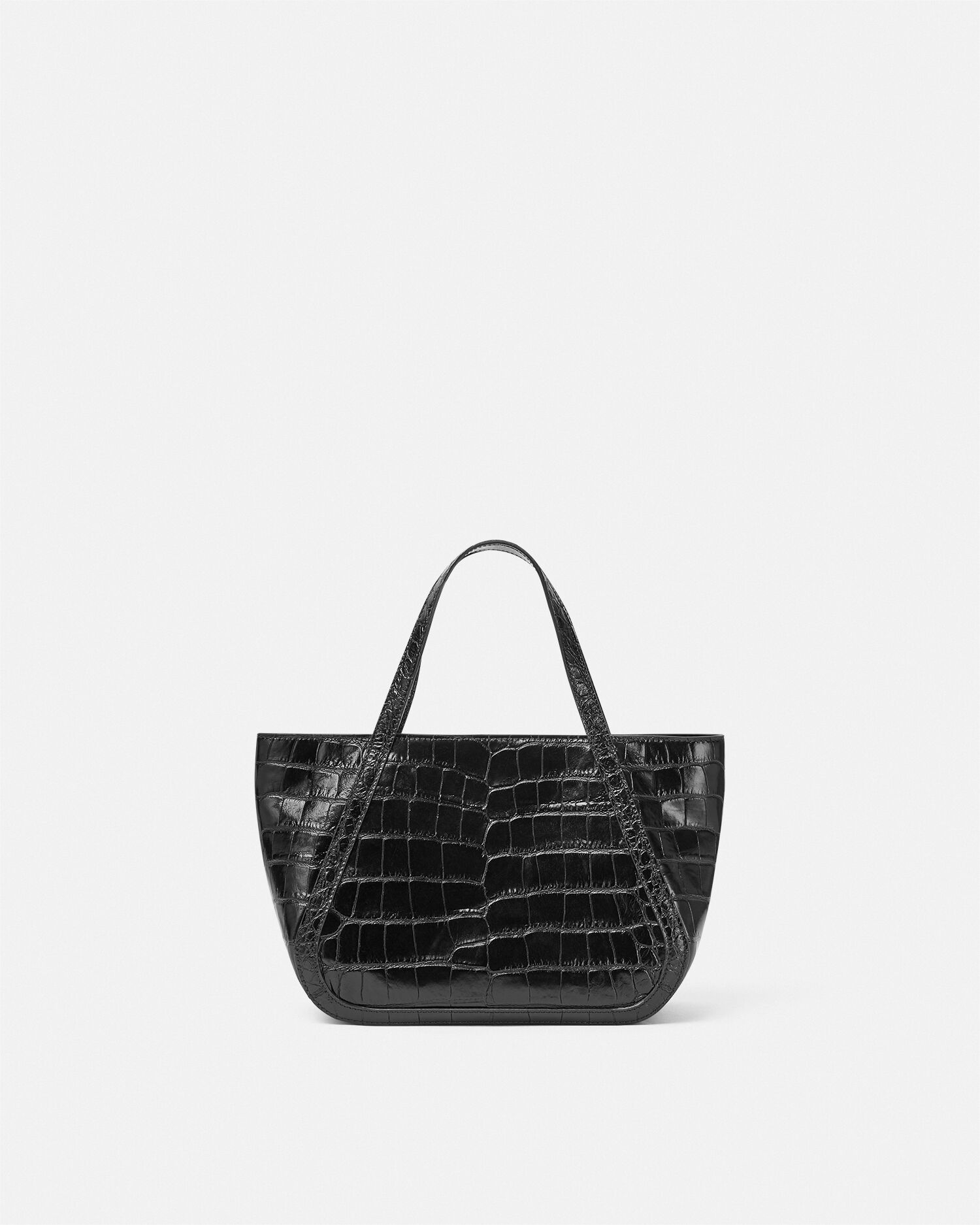 Croc Effect Greca Goddess Tote Bag Black Gold Versace US