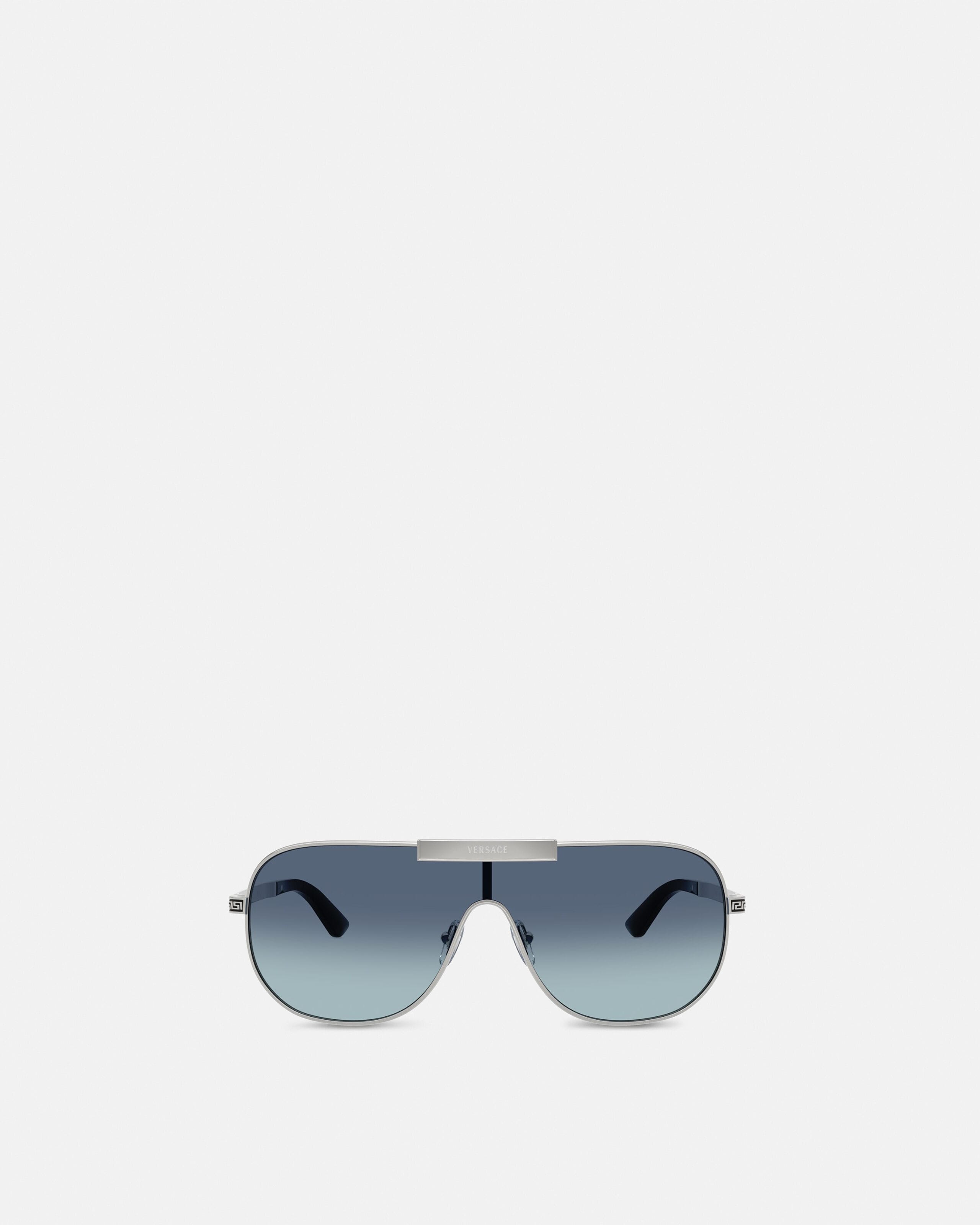 Greca Flow Mask Sunglasses Blue,Silver | VERSACE US
