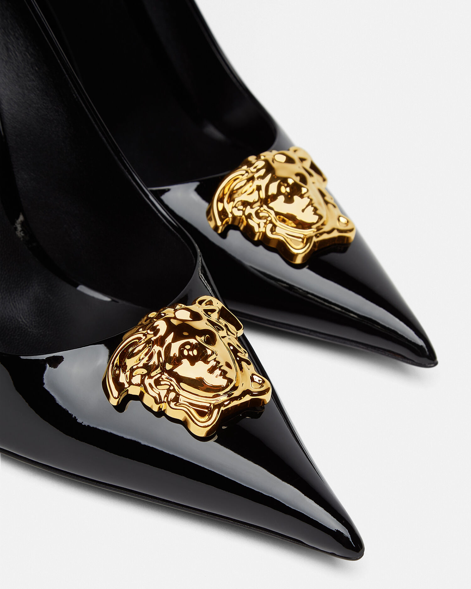 La Medusa Patent Leather Pumps Black Gold Versace US
