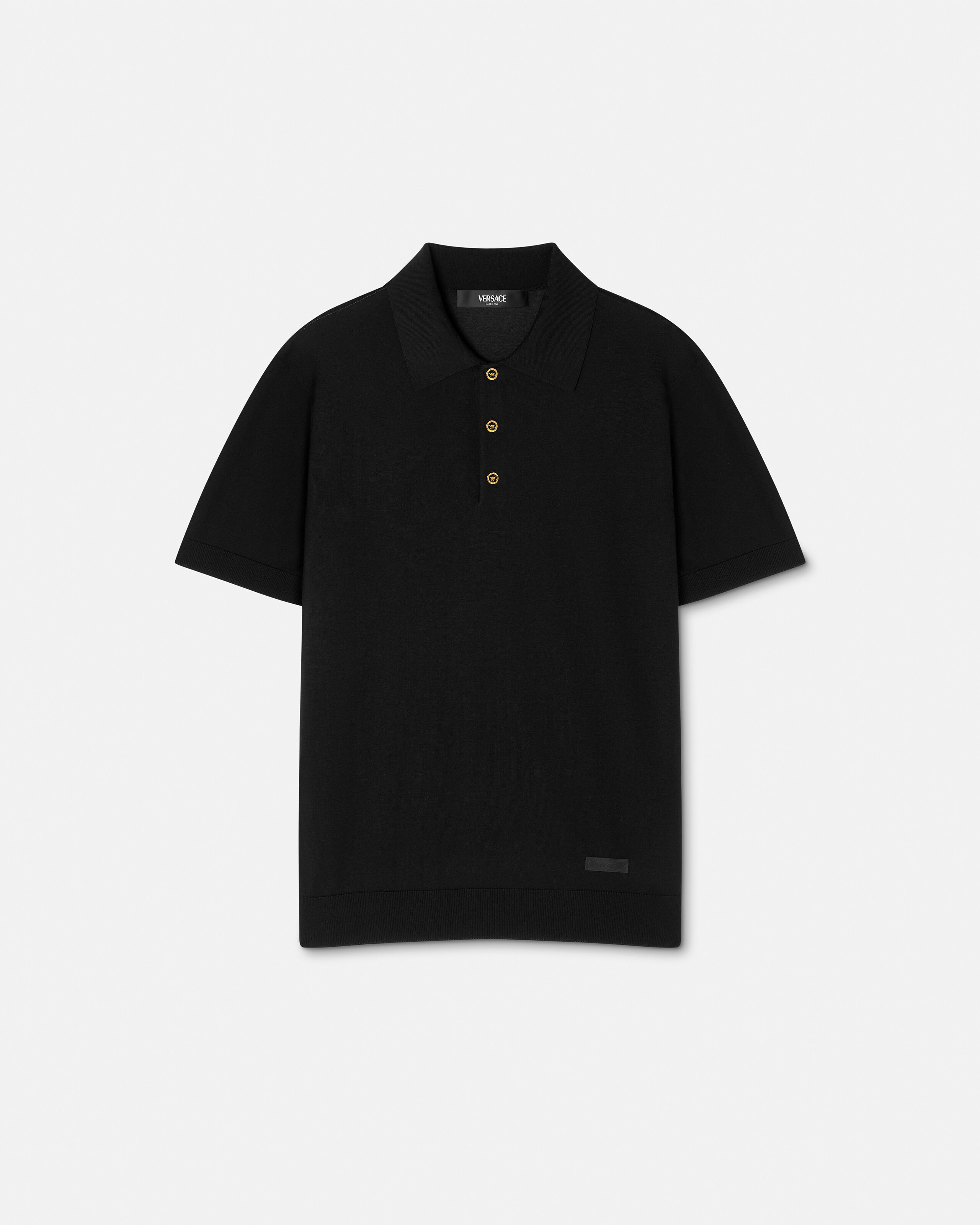 Silk-Cotton Knit Polo Black | VERSACE US