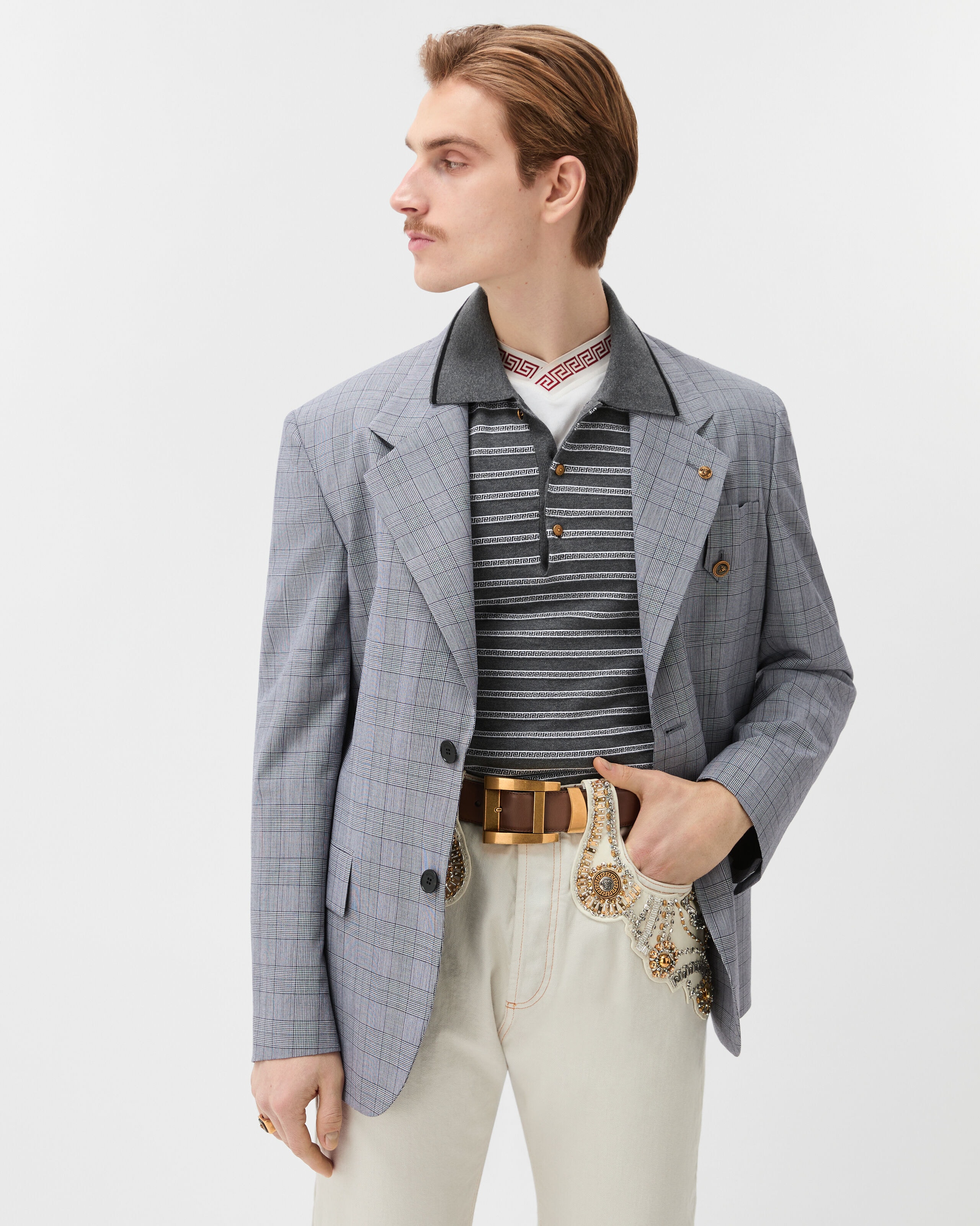 Jacquard Cotton-Blend Knit Polo Gray | VERSACE
