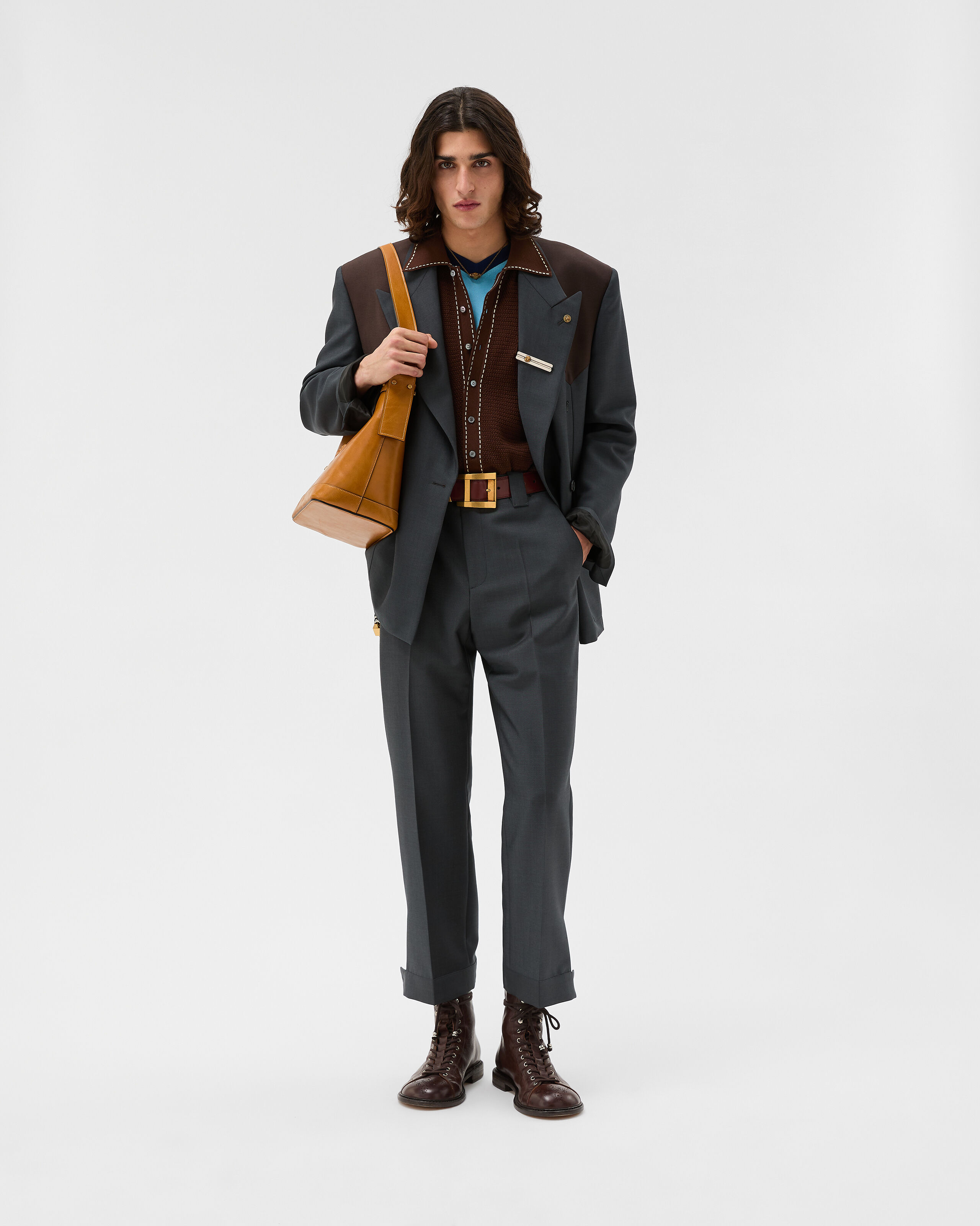 Cotton Knit Shirt Brown | VERSACE US
