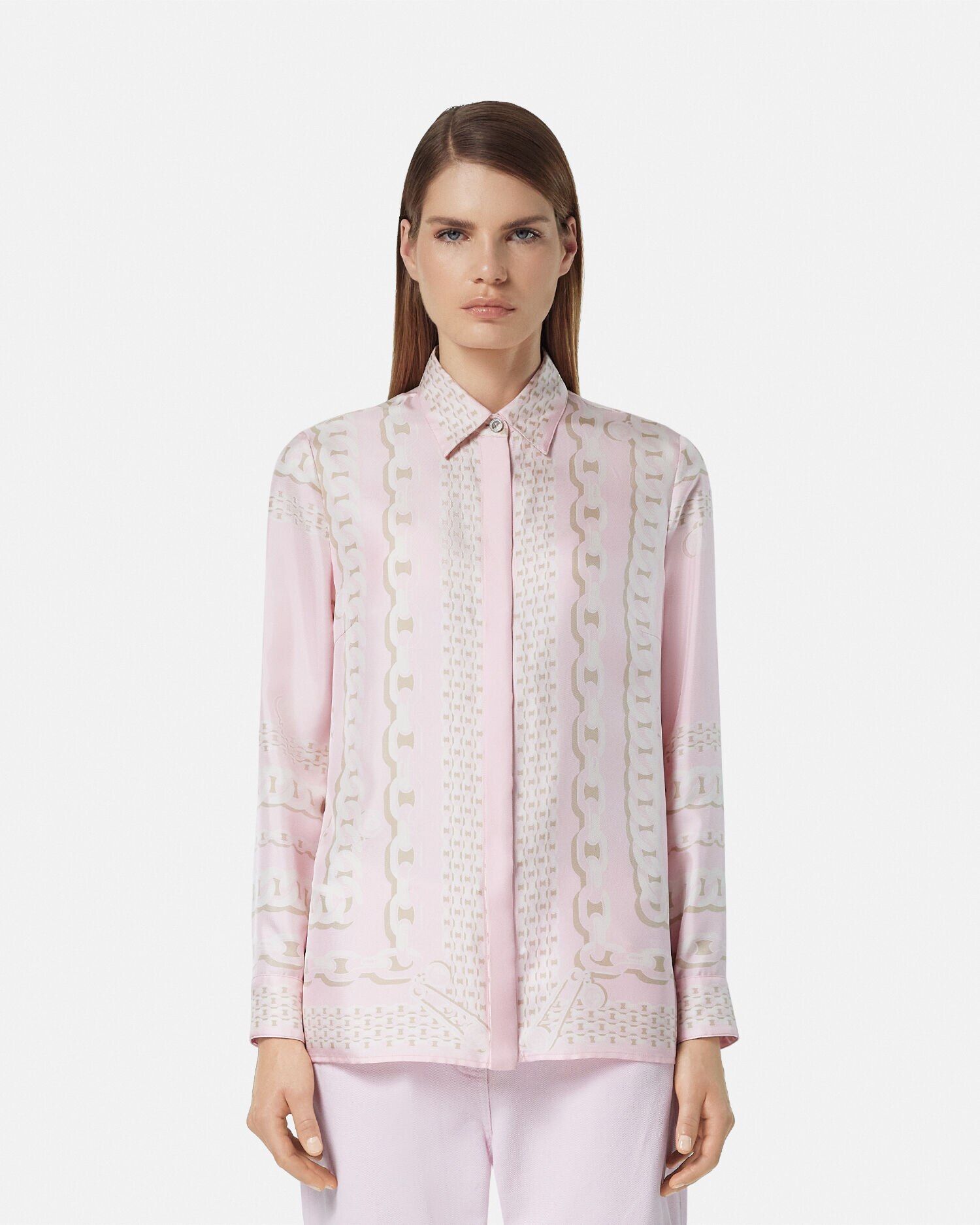 Versace Treasure Silk Shirt Pink,Print | VERSACE US