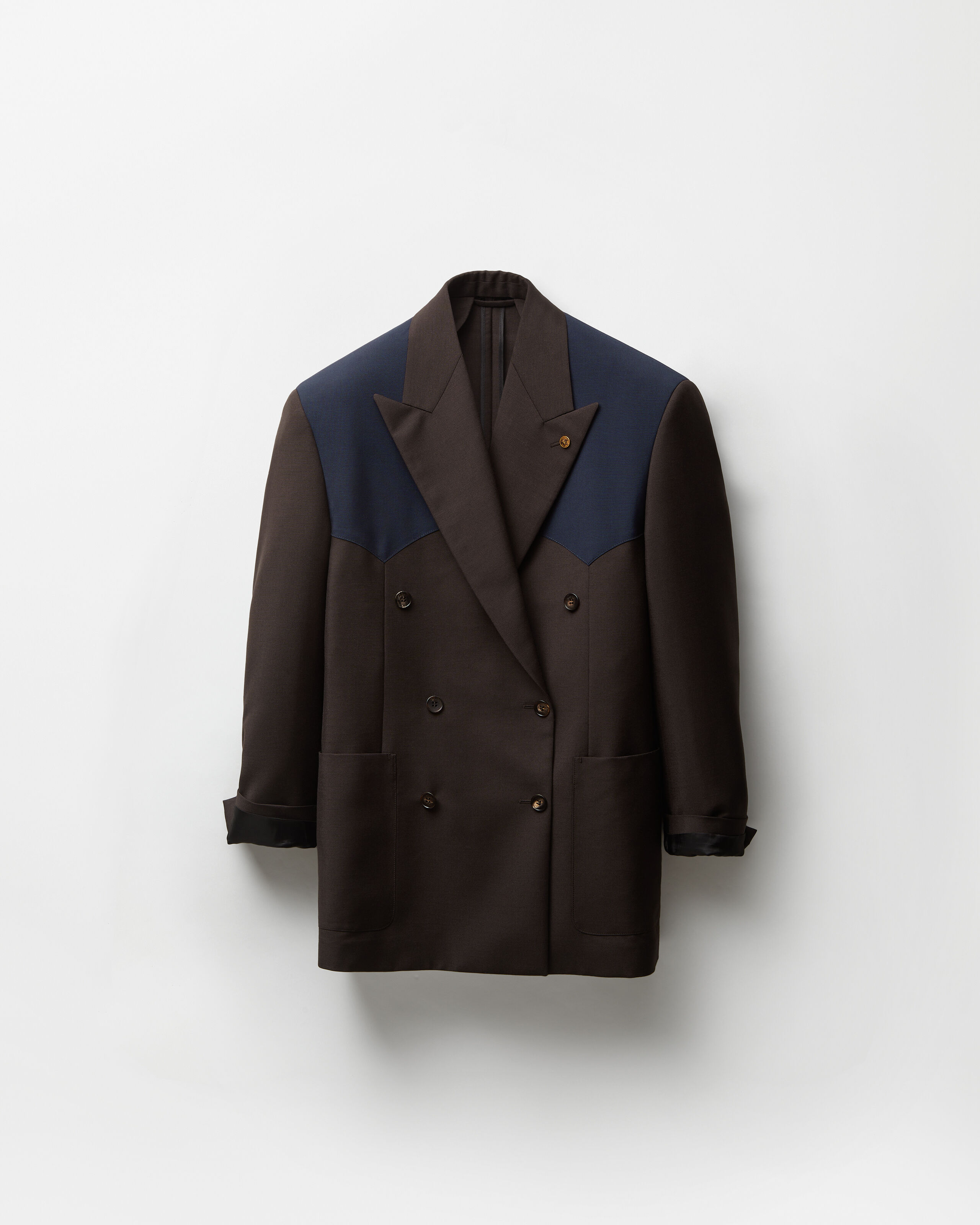 Wool-Mohair Blazer Blue,Brown | VERSACE US