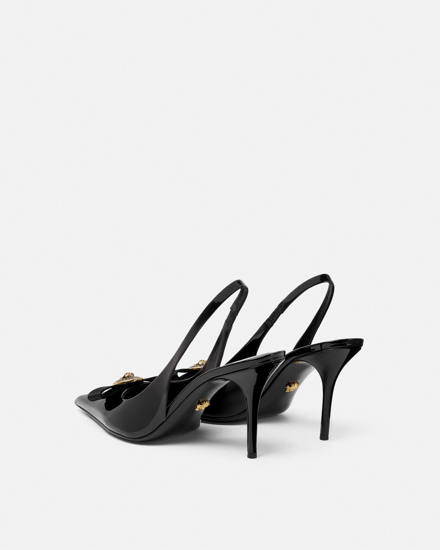Gianni Ribbon Slingback Pumps 85 mm Black,Gold | VERSACE US Gianni Ribbon Slingback Pumps 85 mm Black,Gold | VERSACE US