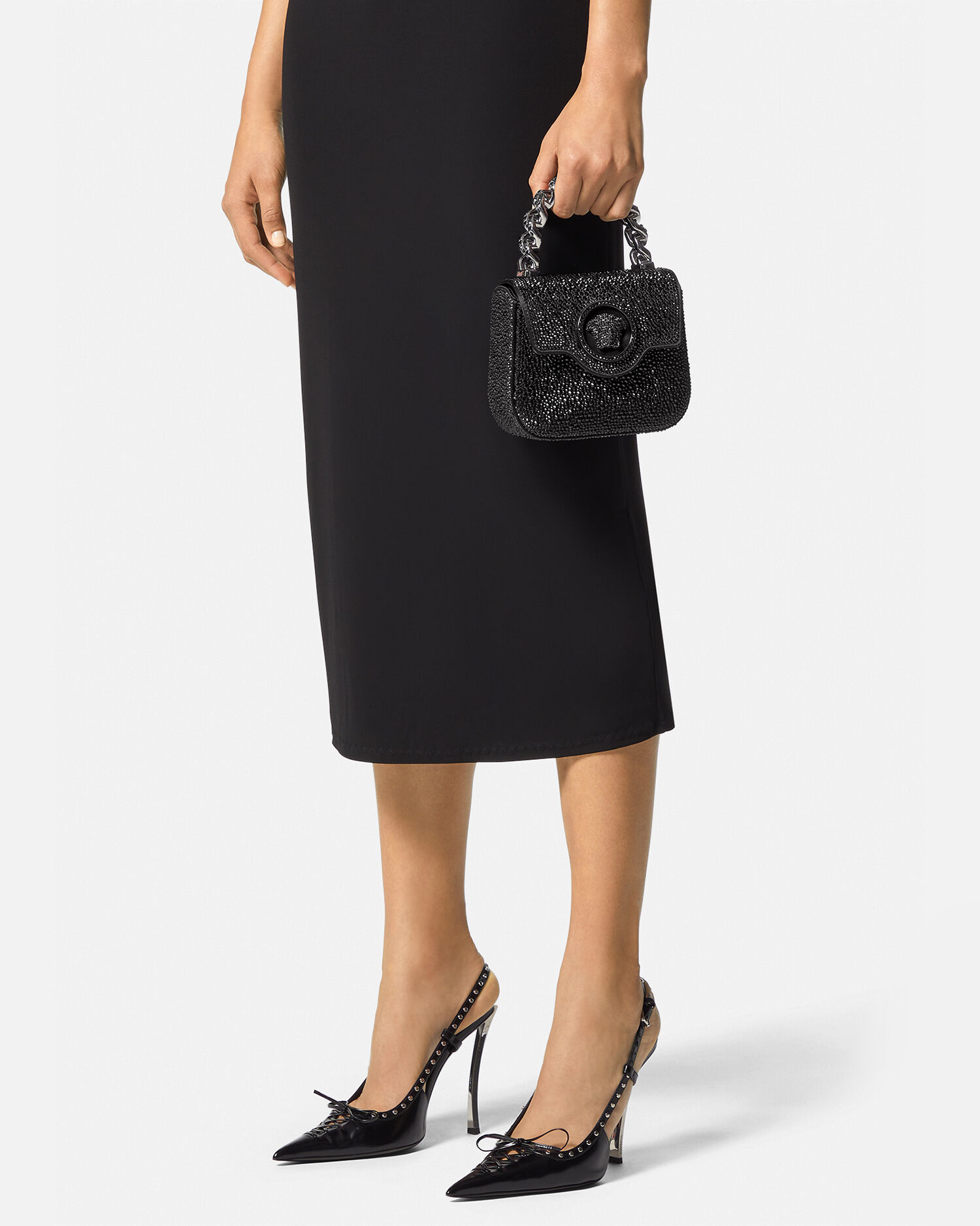 La Medusa Embellished Satin Mini Bag Black | VERSACE US