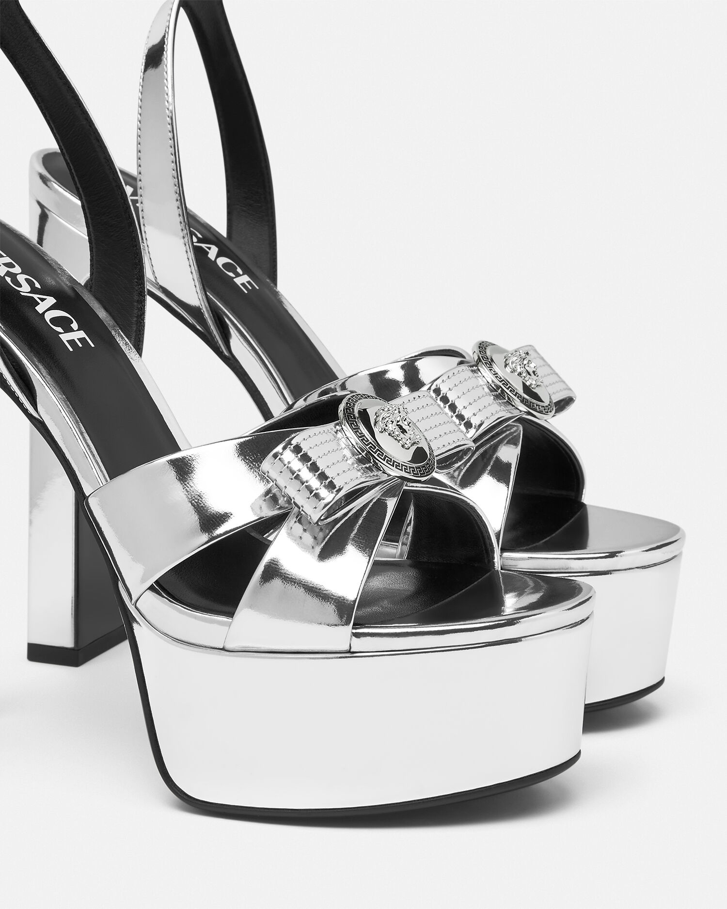Gianni Ribbon Metallic Sandals 140 mm | VERSACE US
