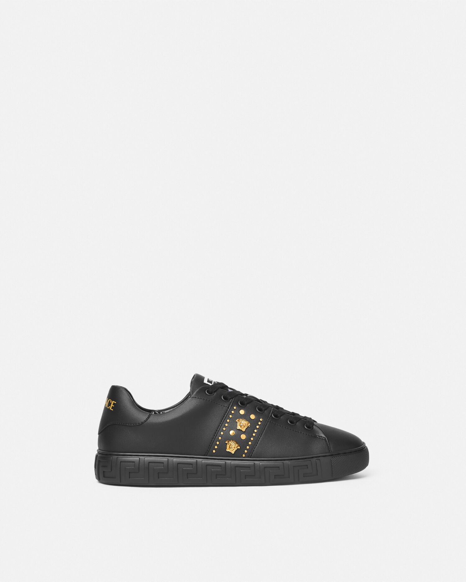 Greca Embellished Nylon Sneakers Black,Gold | VERSACE US