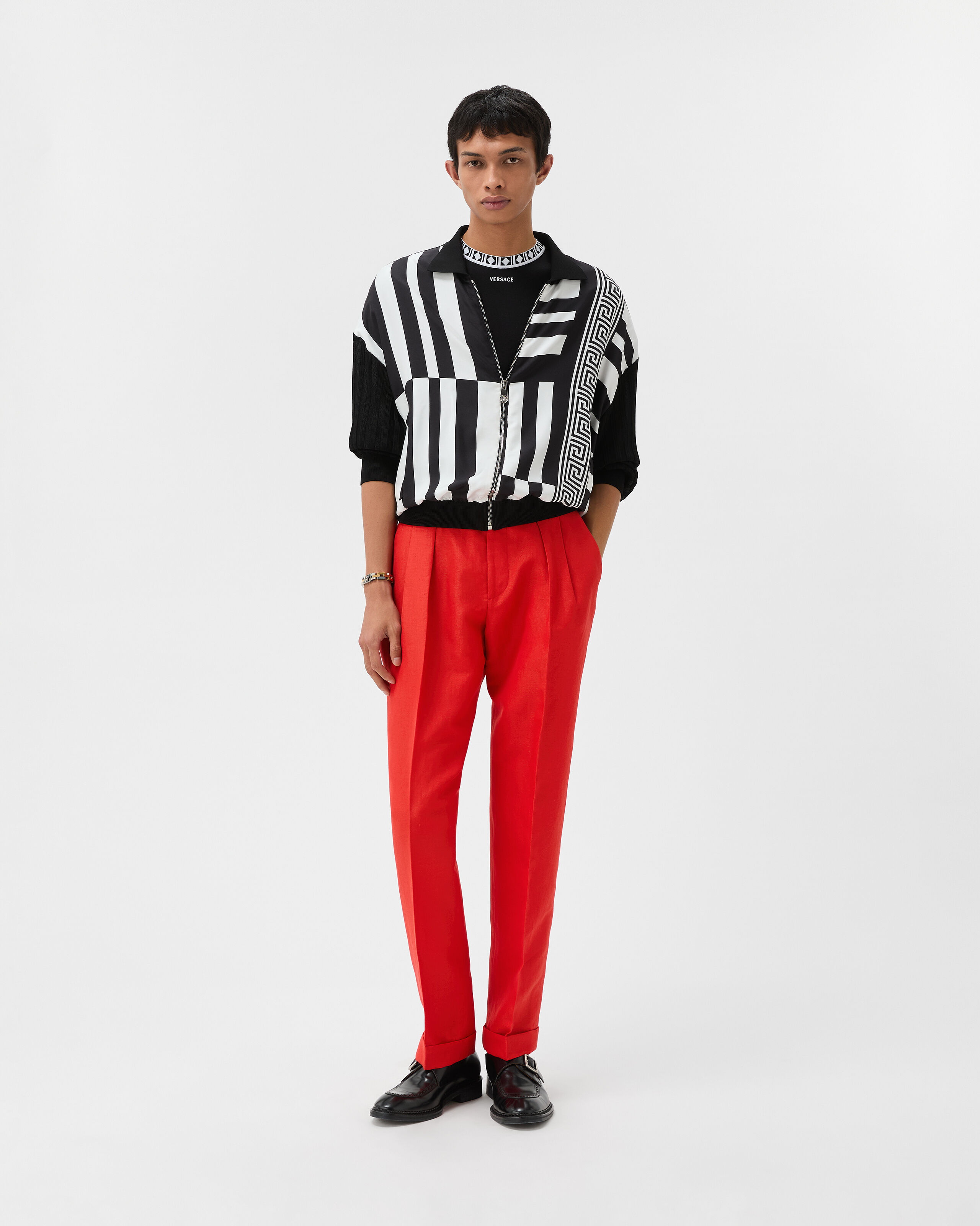 Wool-Linen Formal Pants Red | VERSACE US